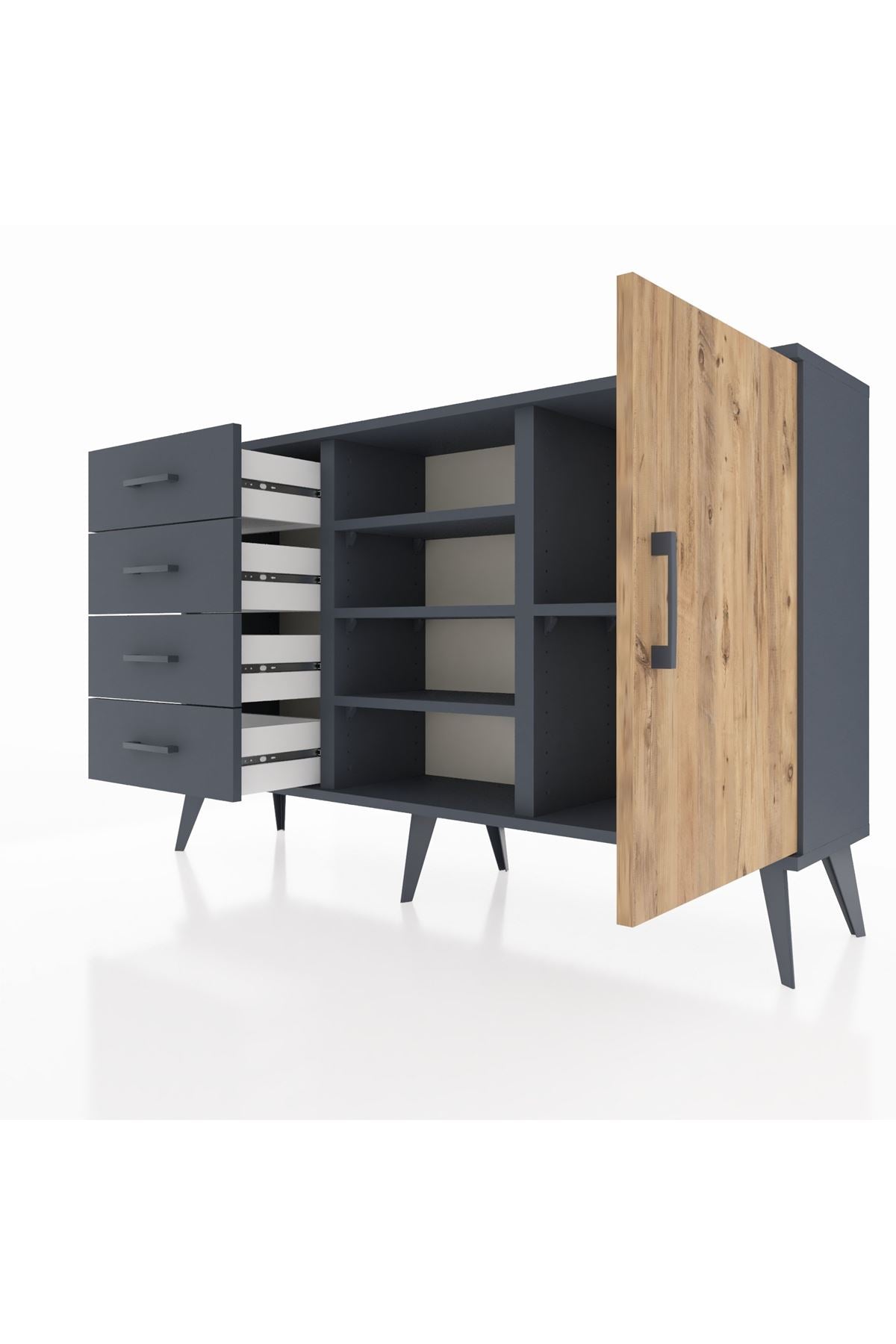Arges Konsol 4 Raflı 4 Çekmeceli Tek Kapaklı 132x30x83 - S144M027V11A