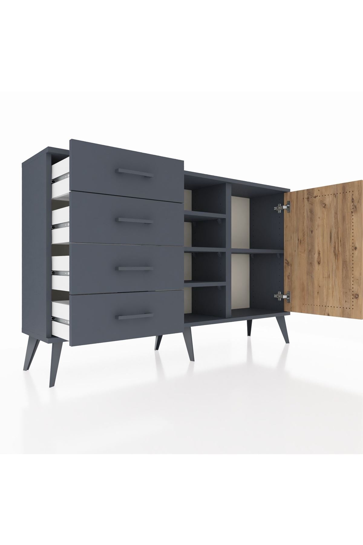 Arges Konsol 4 Raflı 4 Çekmeceli Tek Kapaklı 132x30x83 - S144M027V11A