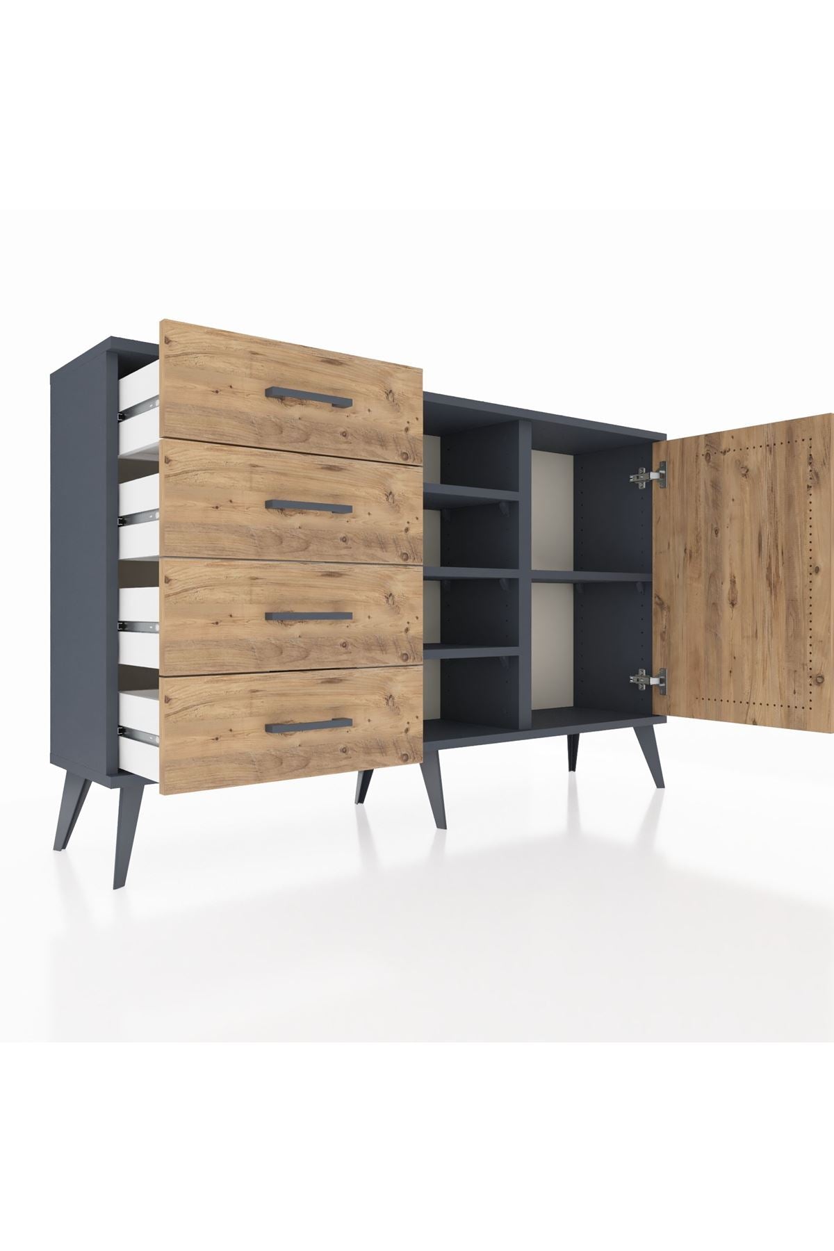 Arges Konsol 4 Raflı 4 Çekmeceli Tek Kapaklı 132x30x83 - S144M027V12A