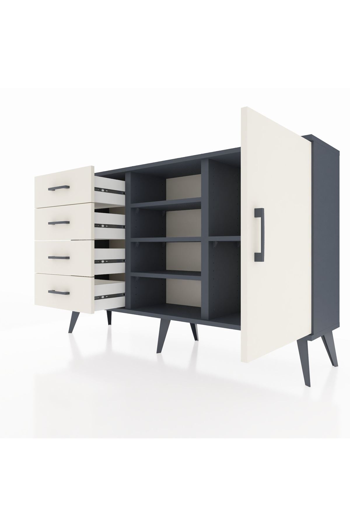 Arges Konsol 4 Raflı 4 Çekmeceli Tek Kapaklı 132x30x83 - S144M027V13A