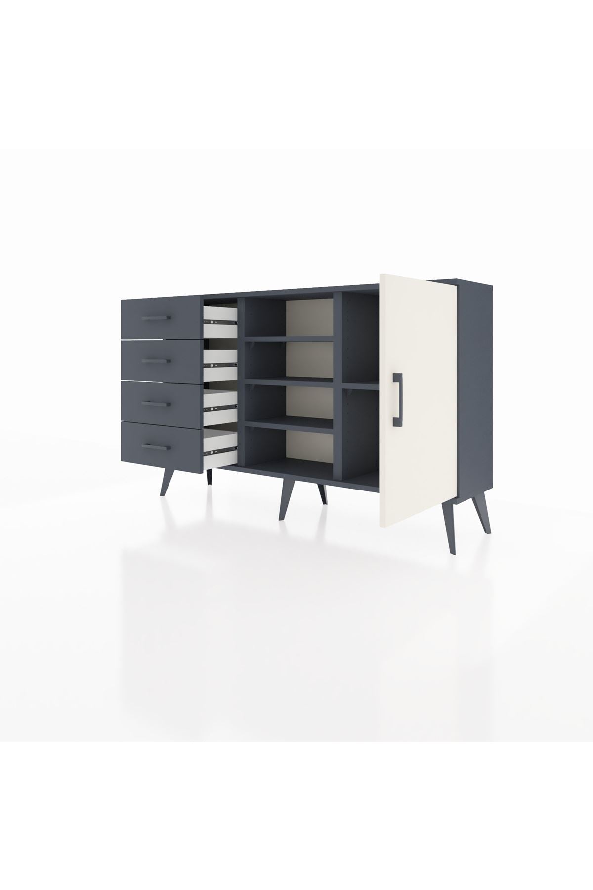 Arges Konsol 4 Raflı 4 Çekmeceli Tek Kapaklı 132x30x83 - S144M027V14A