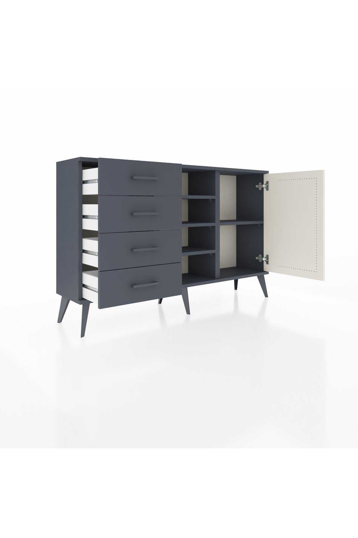 Arges Konsol 4 Raflı 4 Çekmeceli Tek Kapaklı 132x30x83 - S144M027V14A