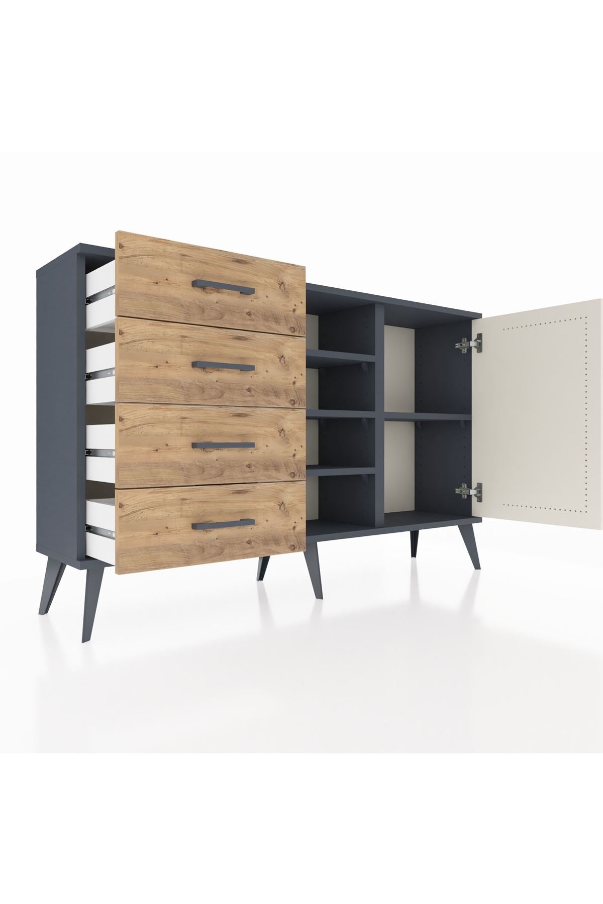 Arges Konsol 4 Raflı 4 Çekmeceli Tek Kapaklı 132x30x83 - S144M027V15A