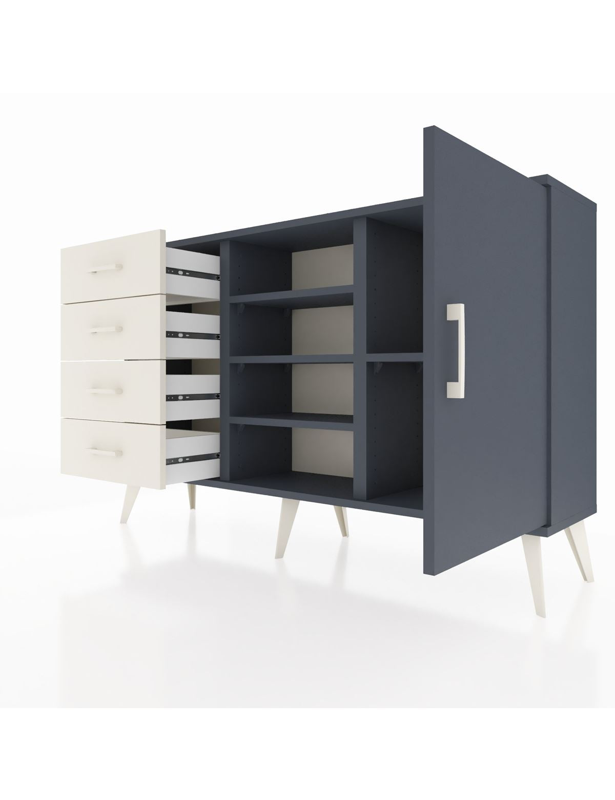 Arges Konsol 4 Raflı 4 Çekmeceli Tek Kapaklı 132x30x83 - S144M027V16A