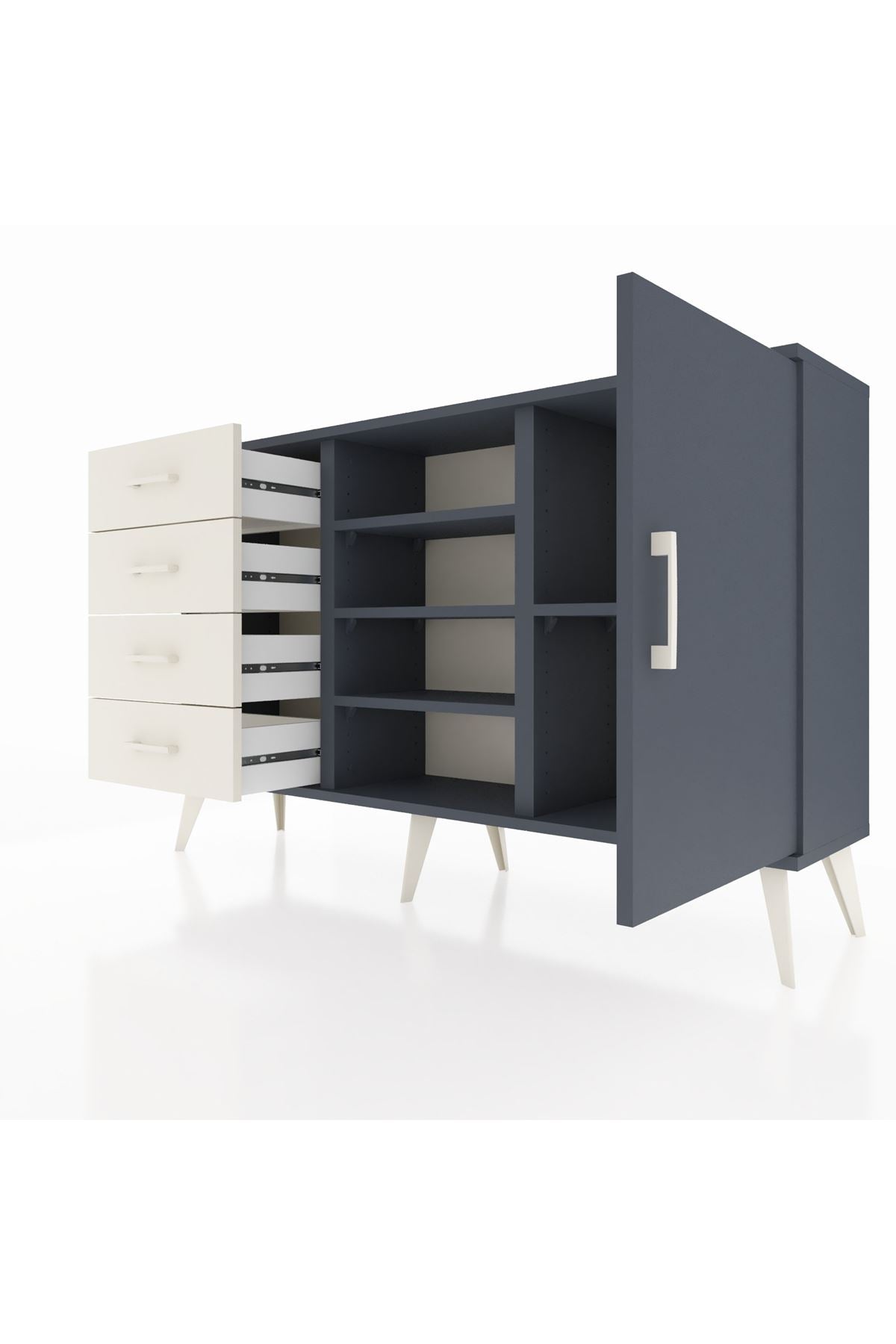 Arges Konsol 4 Raflı 4 Çekmeceli Tek Kapaklı 132x30x83 - S144M027V16A