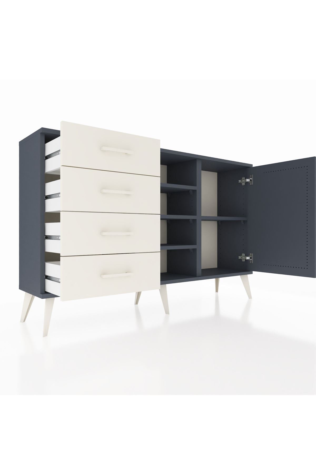 Arges Konsol 4 Raflı 4 Çekmeceli Tek Kapaklı 132x30x83 - S144M027V16A