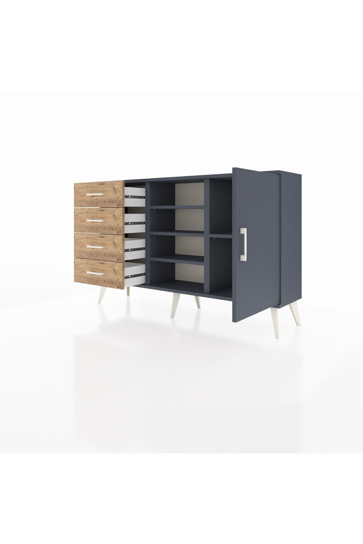 Arges Konsol 4 Raflı 4 Çekmeceli Tek Kapaklı 132x30x83 - S144M027V18A