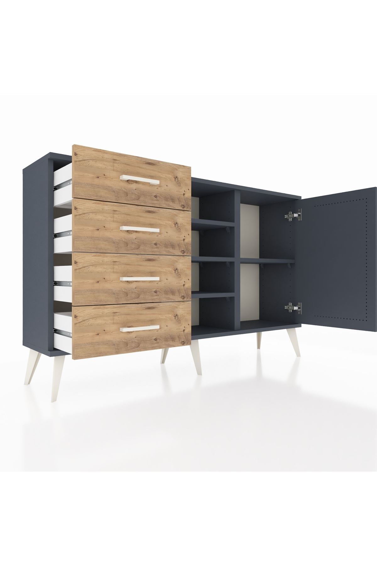 Arges Konsol 4 Raflı 4 Çekmeceli Tek Kapaklı 132x30x83 - S144M027V18A