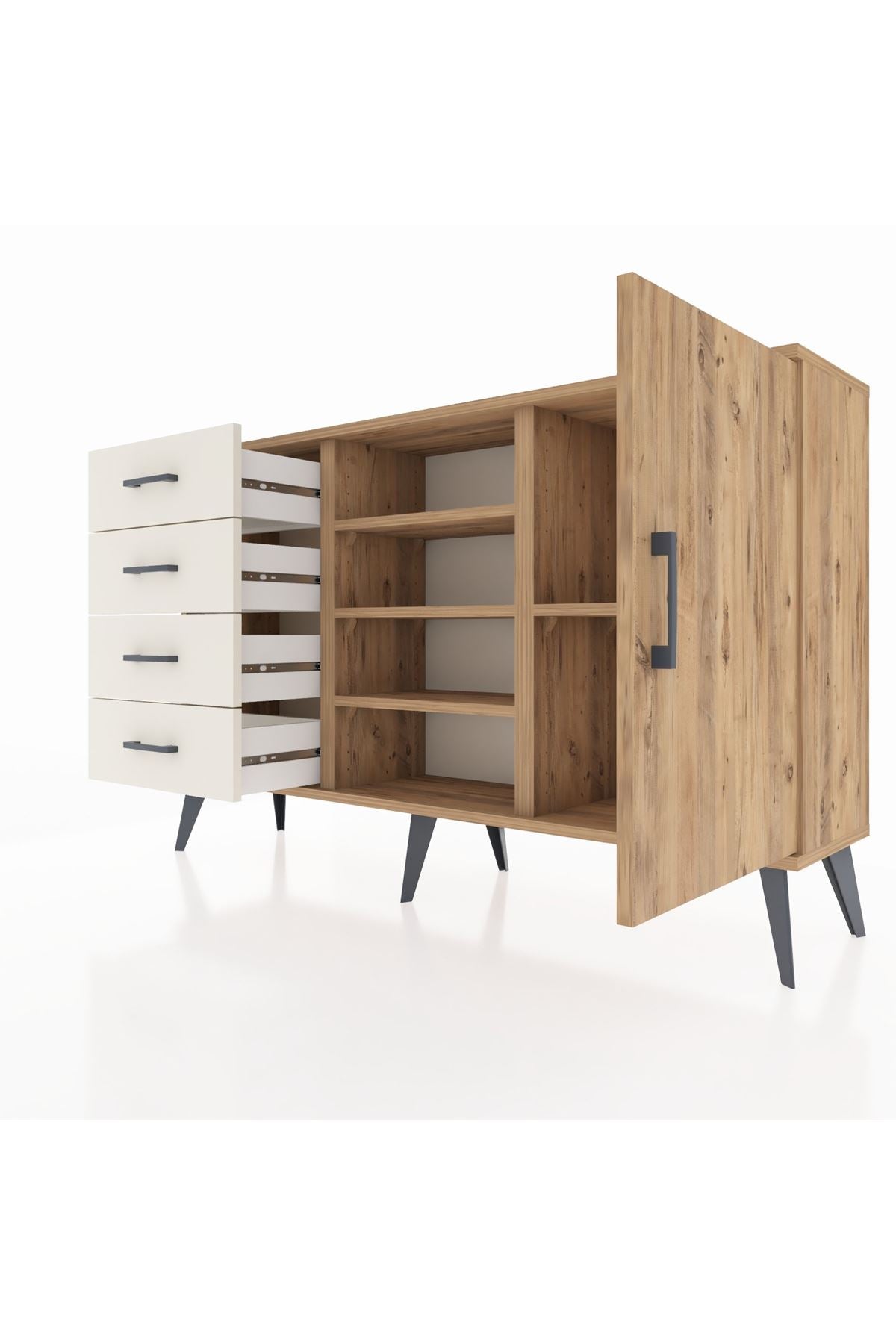 Arges Konsol 4 Raflı 4 Çekmeceli Tek Kapaklı 132x30x83 - S144M027V19A