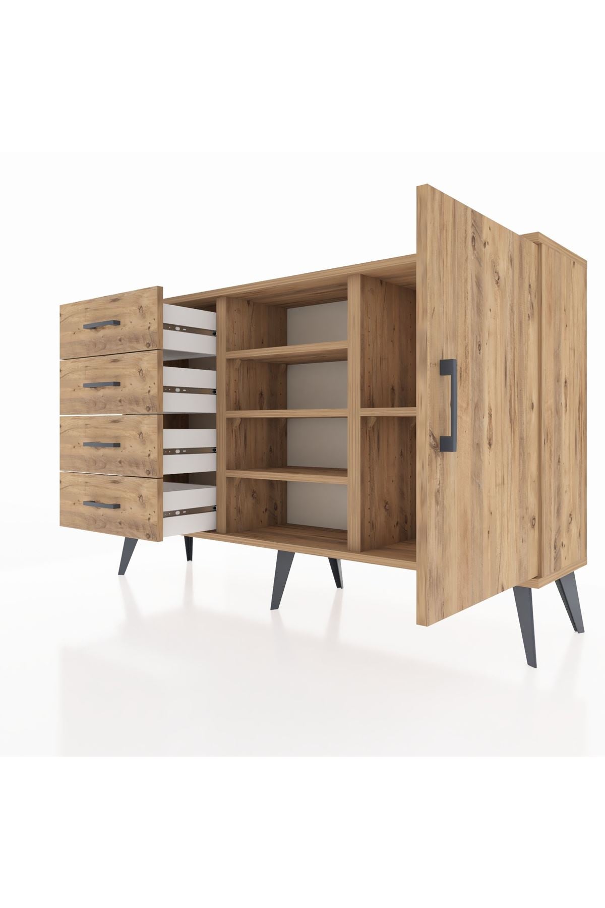 Arges Konsol 4 Raflı 4 Çekmeceli Tek Kapaklı 132x30x83 - S144M027V21A