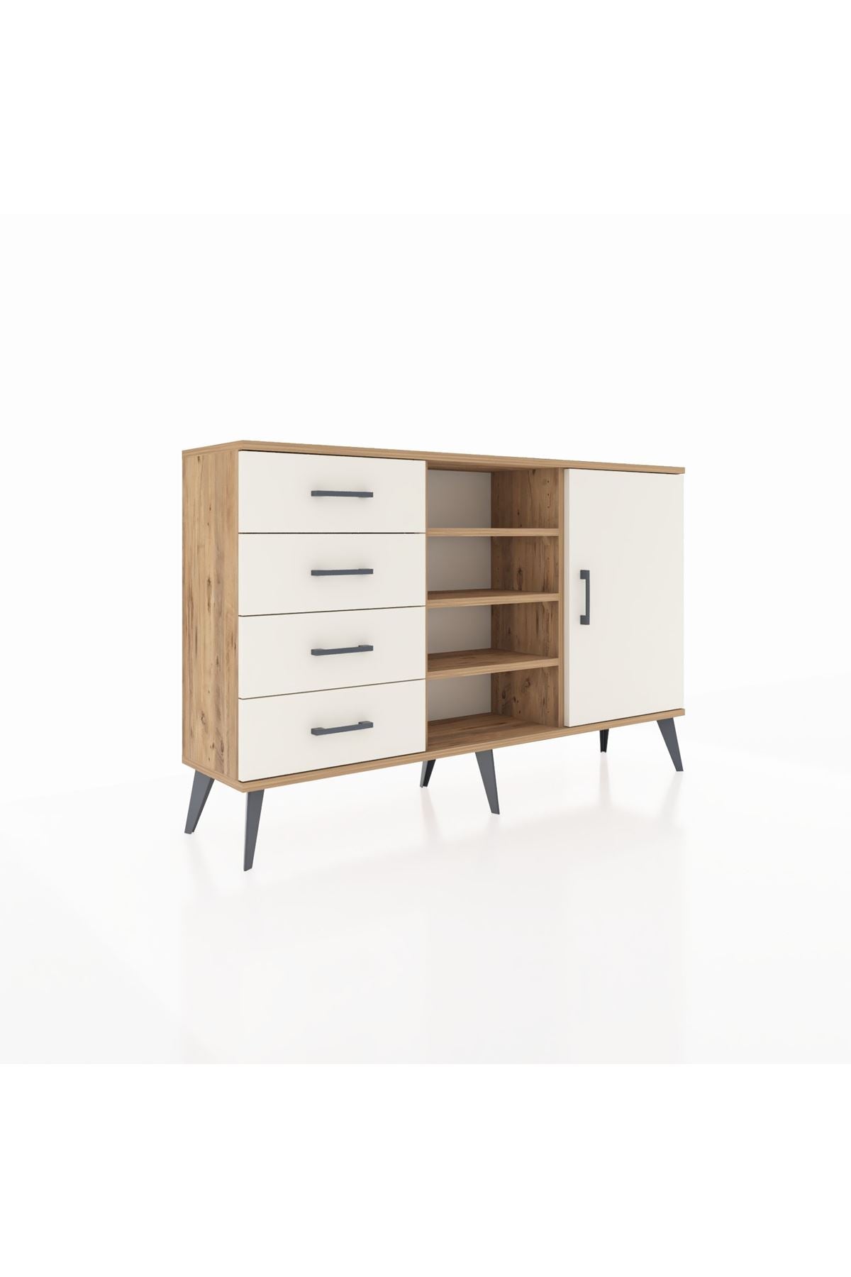 Arges Konsol 4 Raflı 4 Çekmeceli Tek Kapaklı 132x30x83 - S144M027V22A