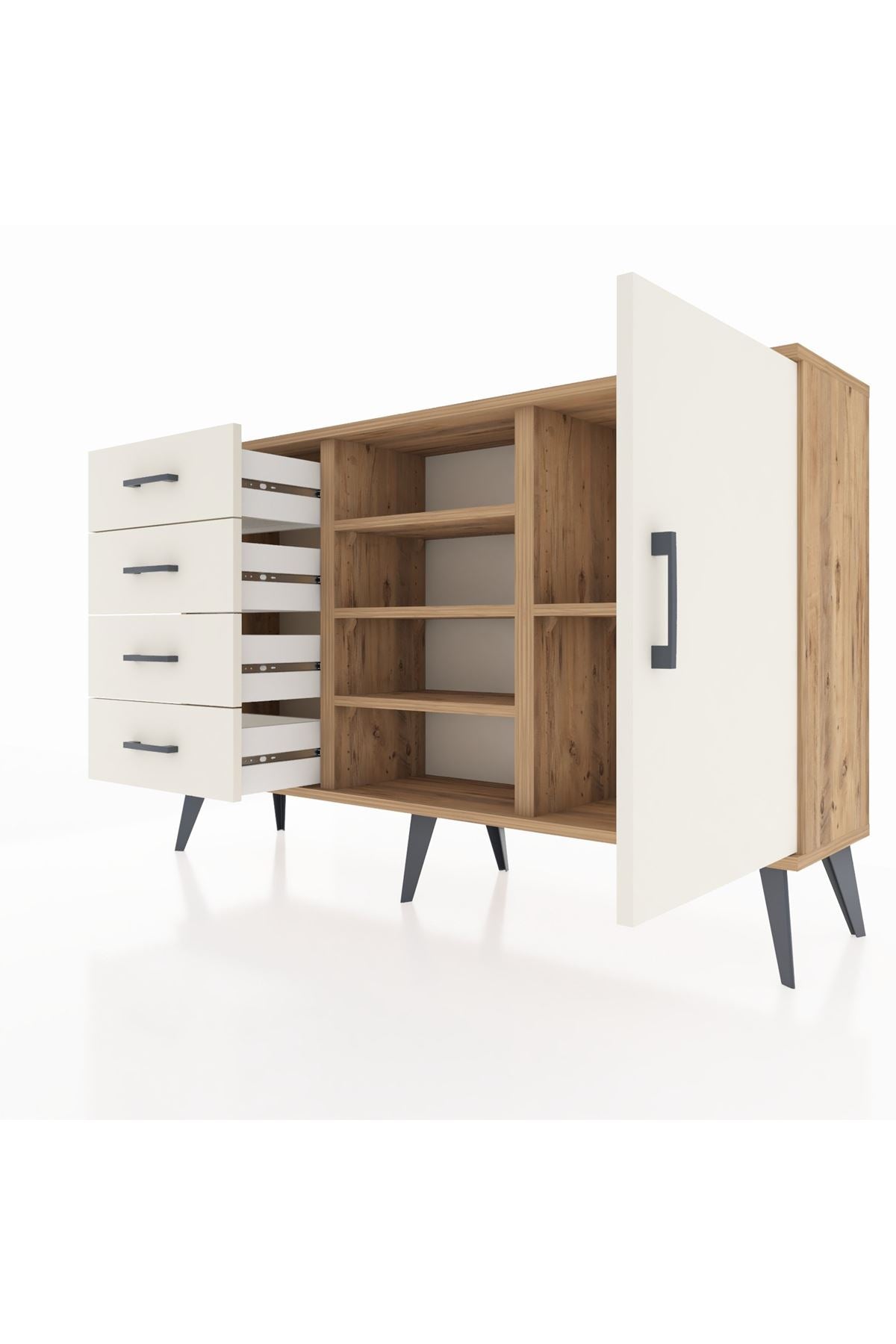 Arges Konsol 4 Raflı 4 Çekmeceli Tek Kapaklı 132x30x83 - S144M027V22A