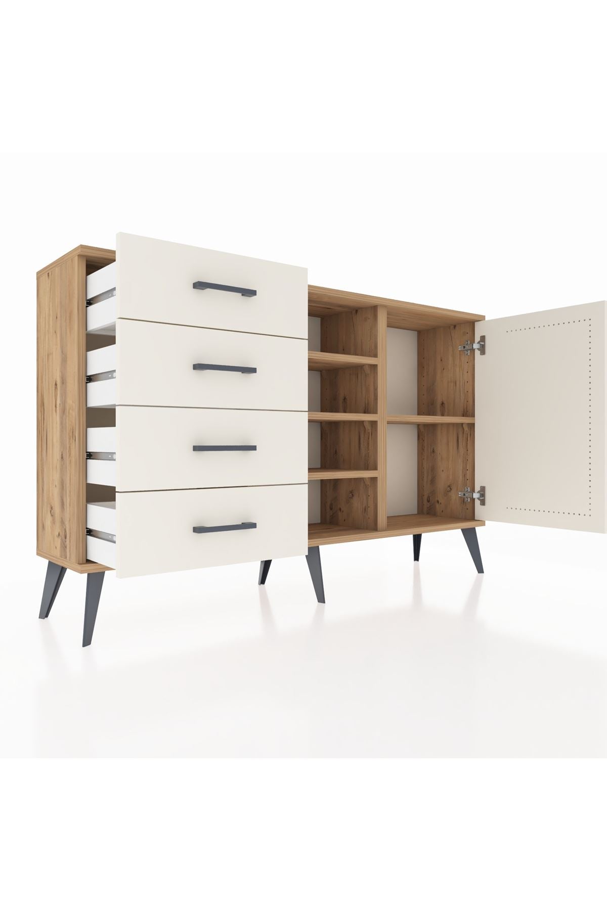 Arges Konsol 4 Raflı 4 Çekmeceli Tek Kapaklı 132x30x83 - S144M027V22A