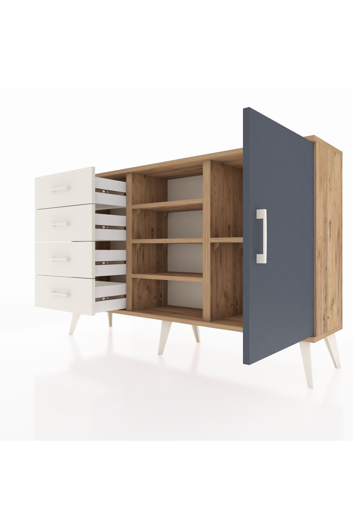 Arges Konsol 4 Raflı 4 Çekmeceli Tek Kapaklı 132x30x83 - S144M027V25A