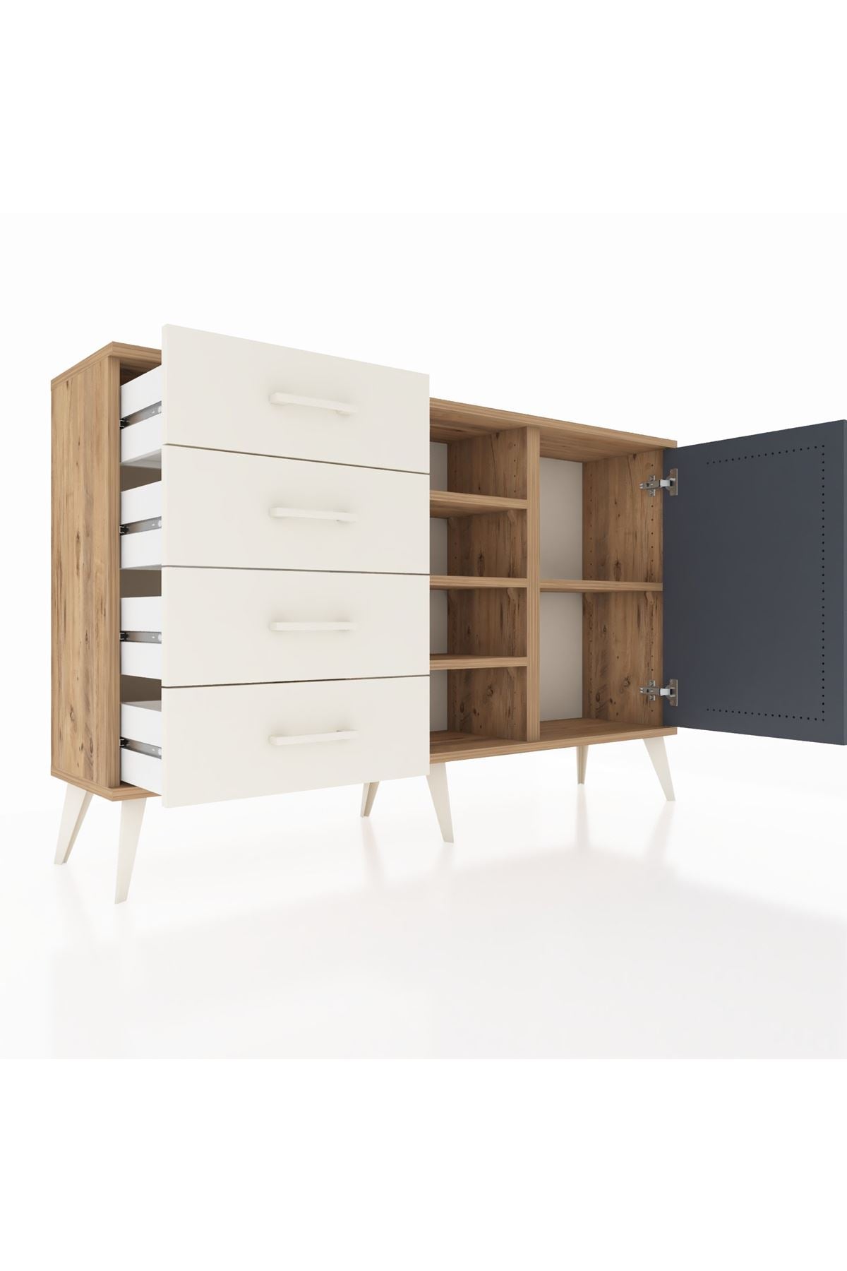 Arges Konsol 4 Raflı 4 Çekmeceli Tek Kapaklı 132x30x83 - S144M027V25A