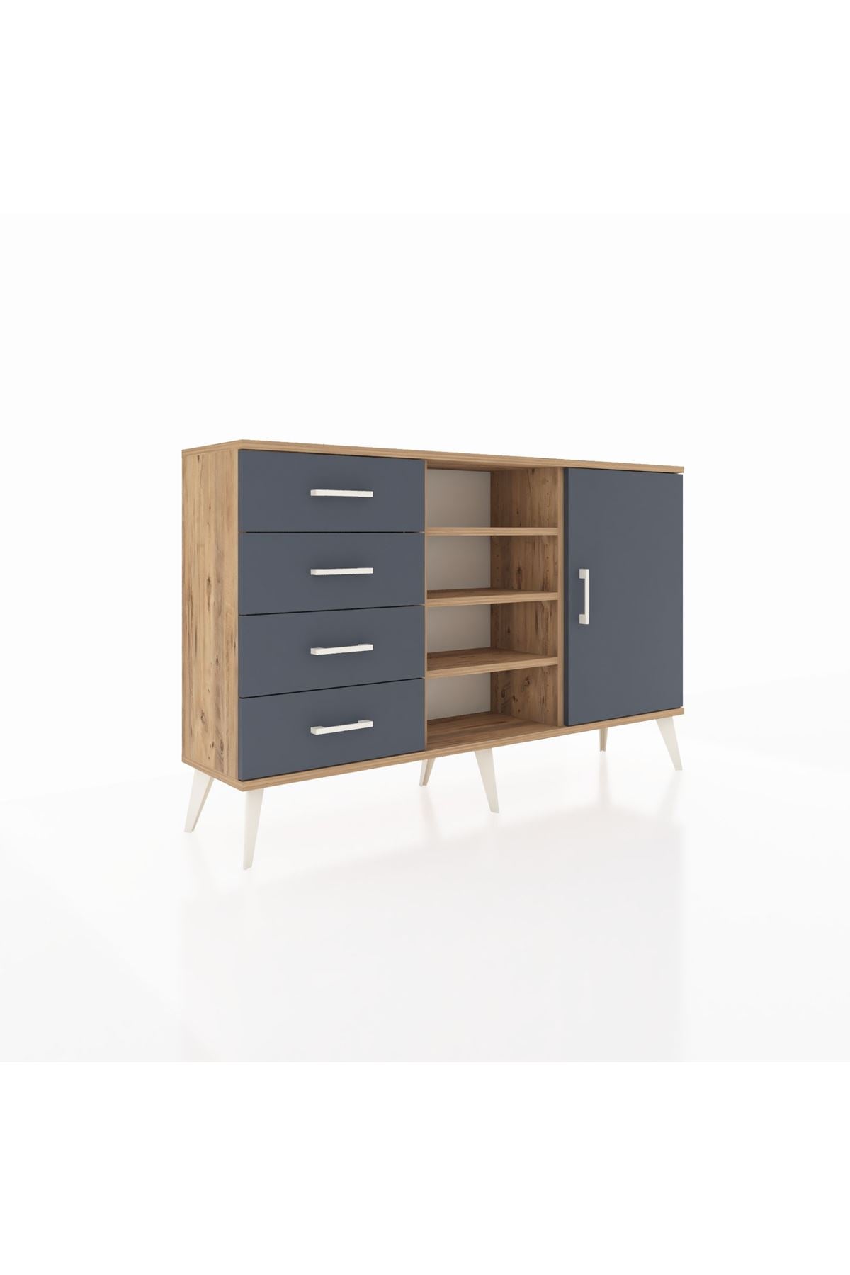 Arges Konsol 4 Raflı 4 Çekmeceli Tek Kapaklı 132x30x83 - S144M027V26A