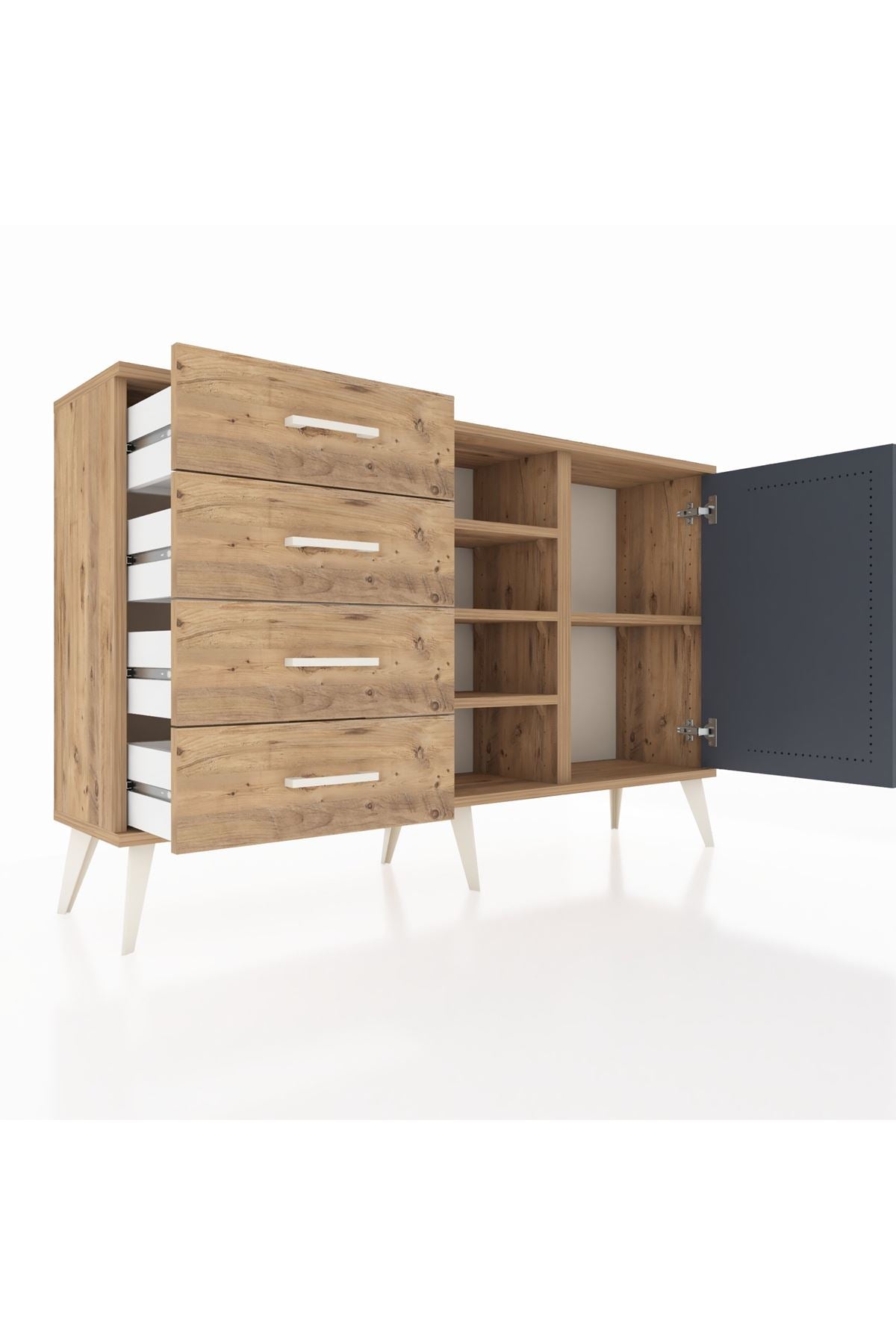 Arges Konsol 4 Raflı 4 Çekmeceli Tek Kapaklı 132x30x83 - S144M027V27A