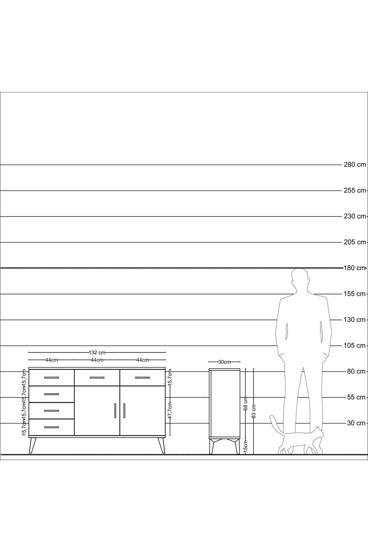 Arges Konsol 2 Raflı 6 Çekmeceli 2 Kapaklı 132x30x83 - S144M028V15A