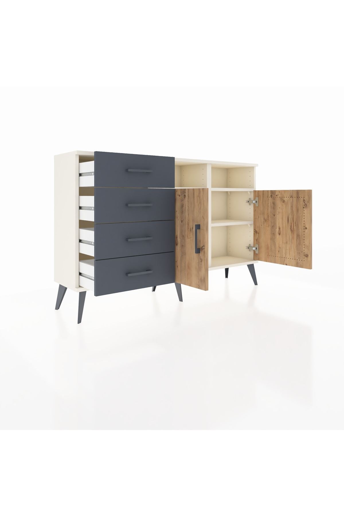 Arges Konsol 4 Raflı 4 Çekmeceli 2 Kapaklı 132x30x83 - S144M029V02A