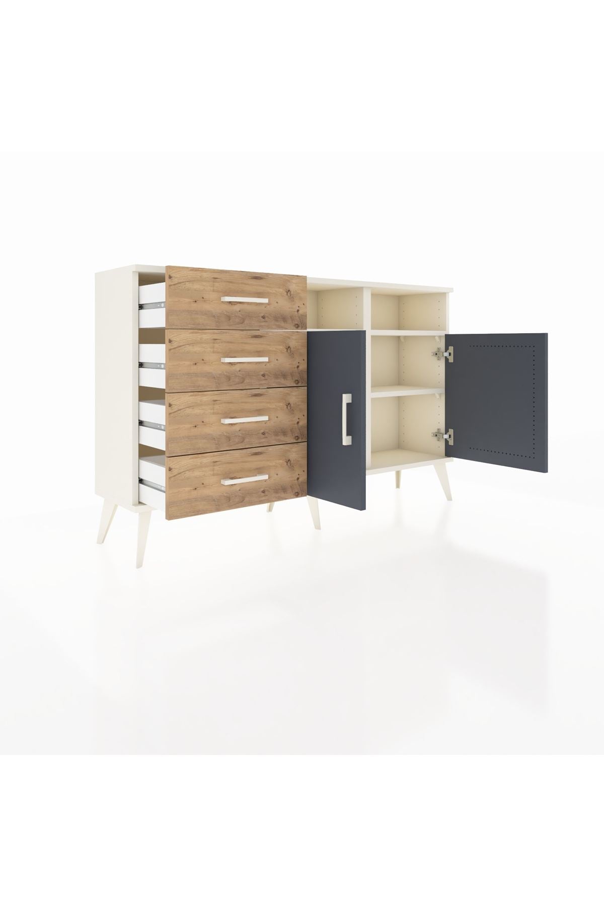 Arges Konsol 4 Raflı 4 Çekmeceli 2 Kapaklı 132x30x83 - S144M029V09A