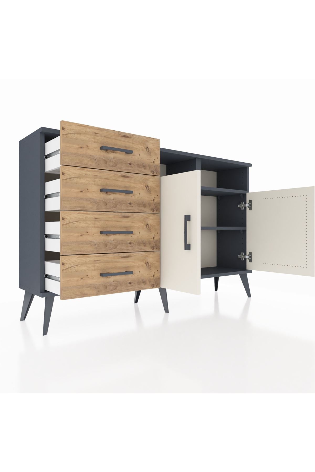 Arges Konsol 4 Raflı 4 Çekmeceli 2 Kapaklı 132x30x83 - S144M029V15A