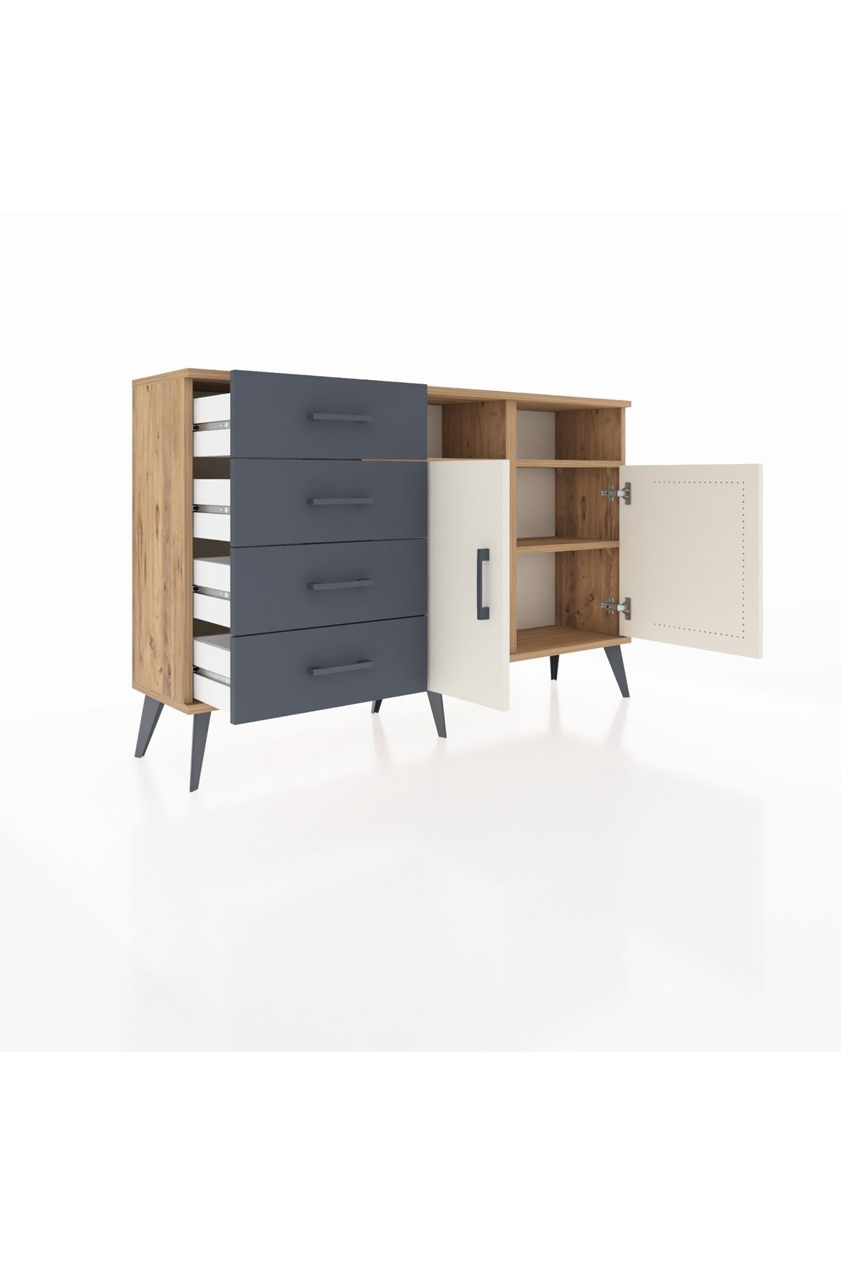 Arges Konsol 4 Raflı 4 Çekmeceli 2 Kapaklı 132x30x83 - S144M029V23A