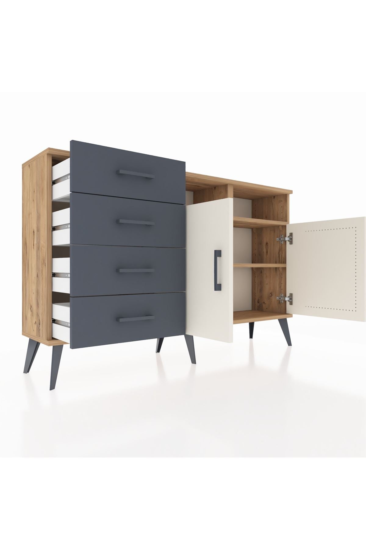 Arges Konsol 4 Raflı 4 Çekmeceli 2 Kapaklı 132x30x83 - S144M029V23A