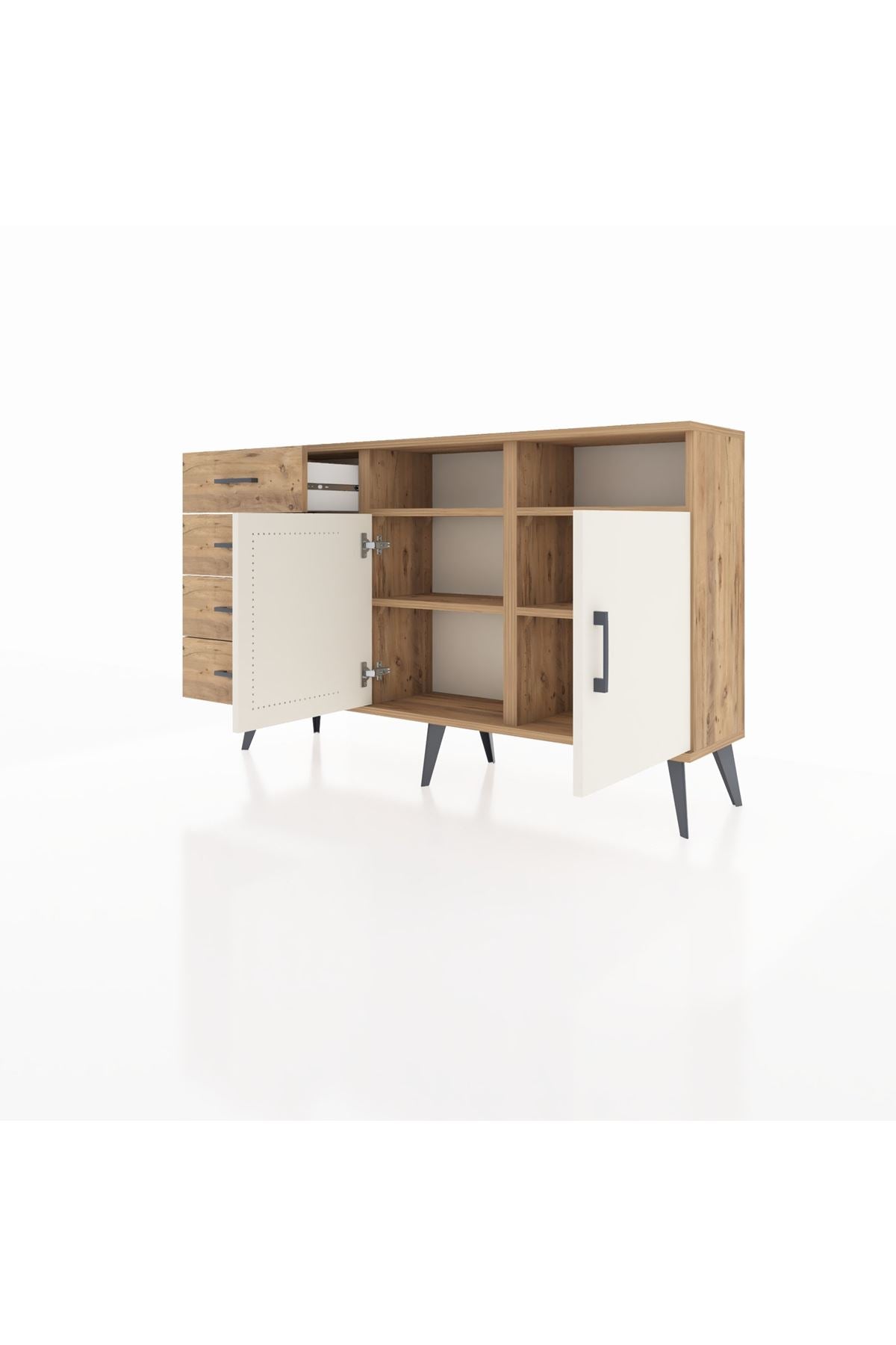 Arges Konsol 4 Raflı 4 Çekmeceli 2 Kapaklı 132x30x83 - S144M029V24A