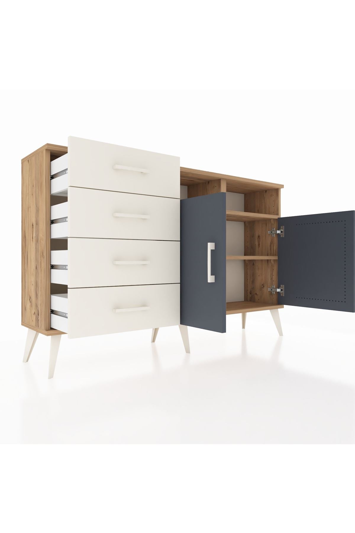 Arges Konsol 4 Raflı 4 Çekmeceli 2 Kapaklı 132x30x83 - S144M029V25A