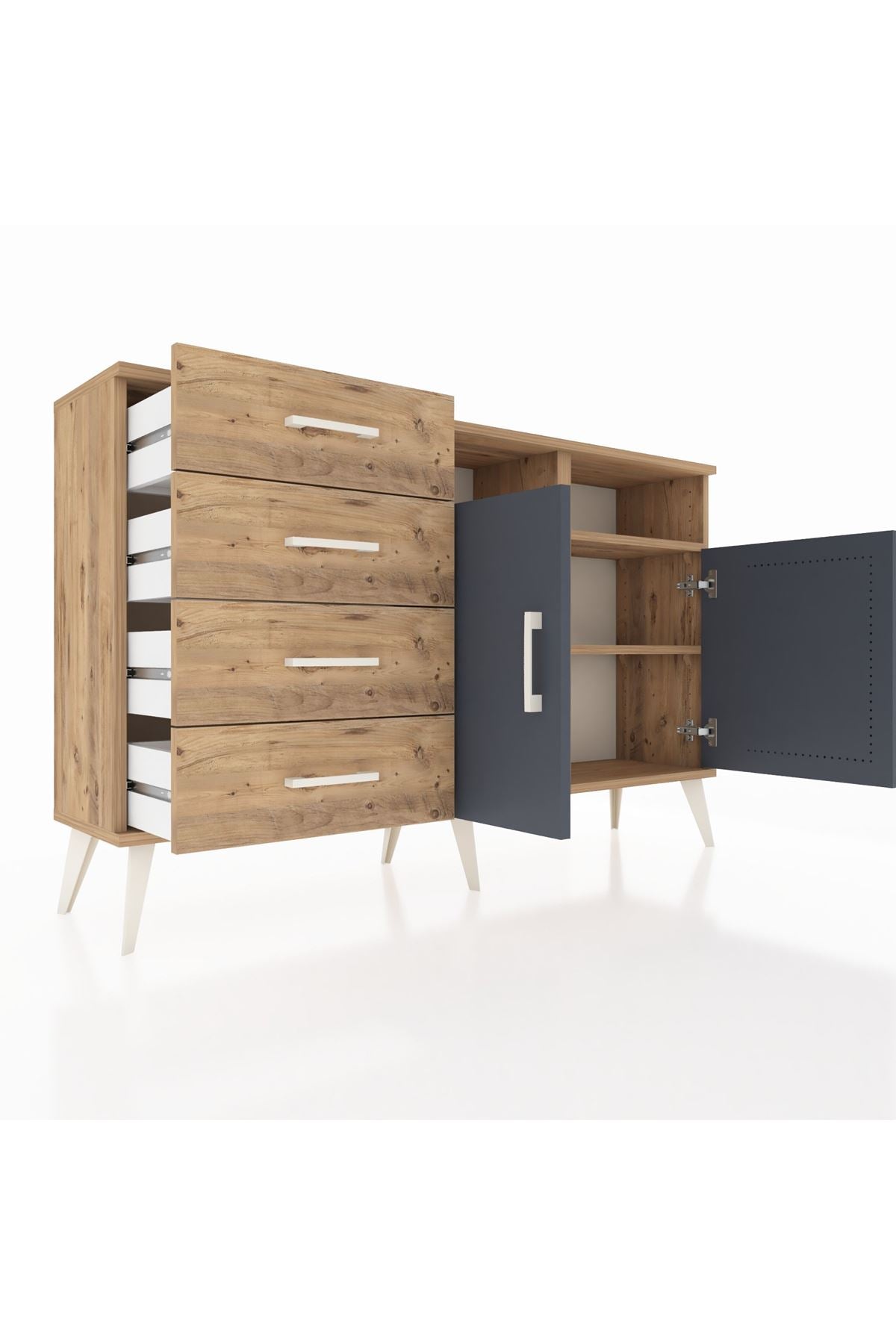 Arges Konsol 4 Raflı 4 Çekmeceli 2 Kapaklı 132x30x83 - S144M029V27A