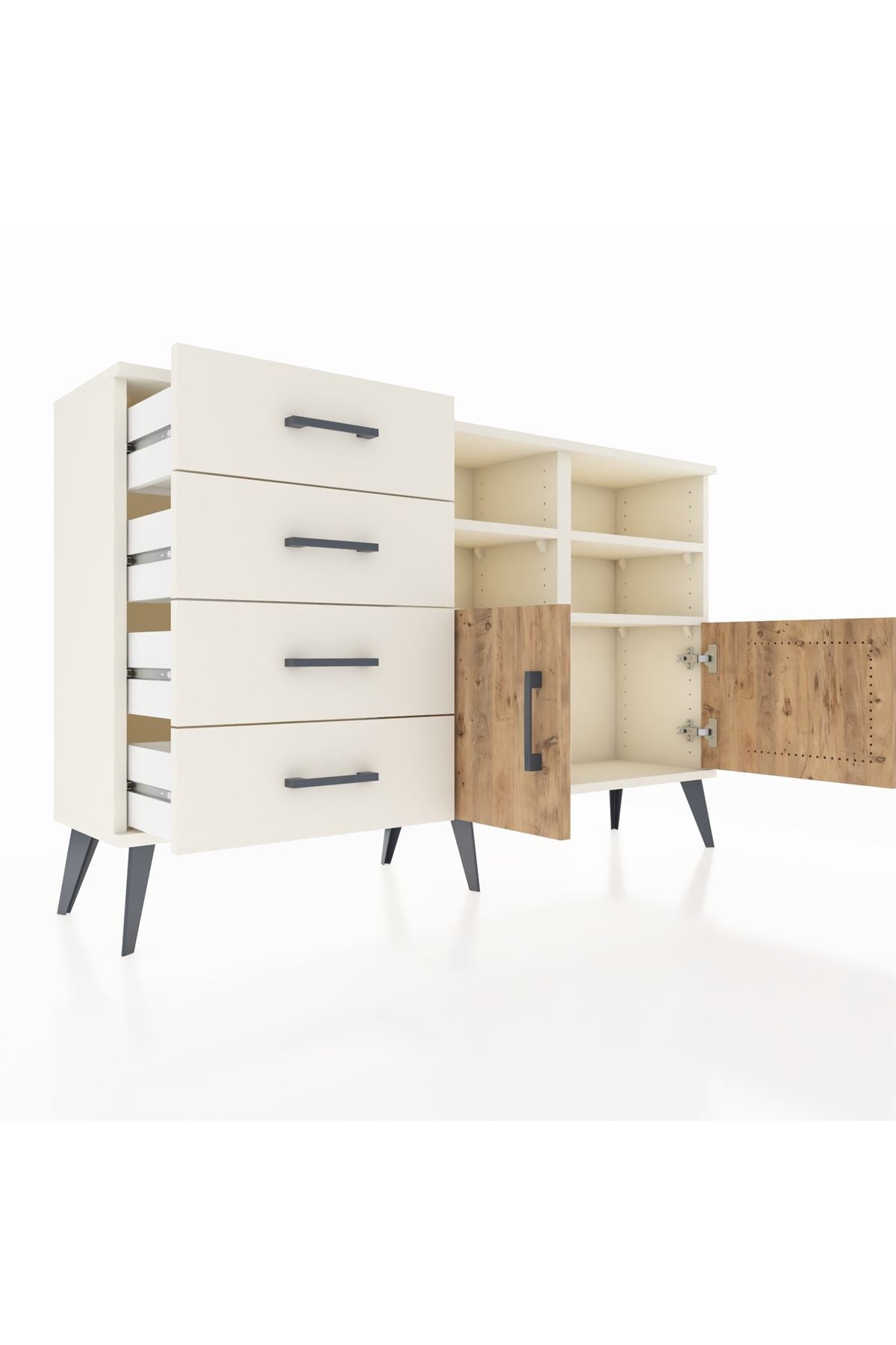 Arges Konsol 4 Raflı 4 Çekmeceli 2 Kapaklı 132x30x83 - S144M030V01A