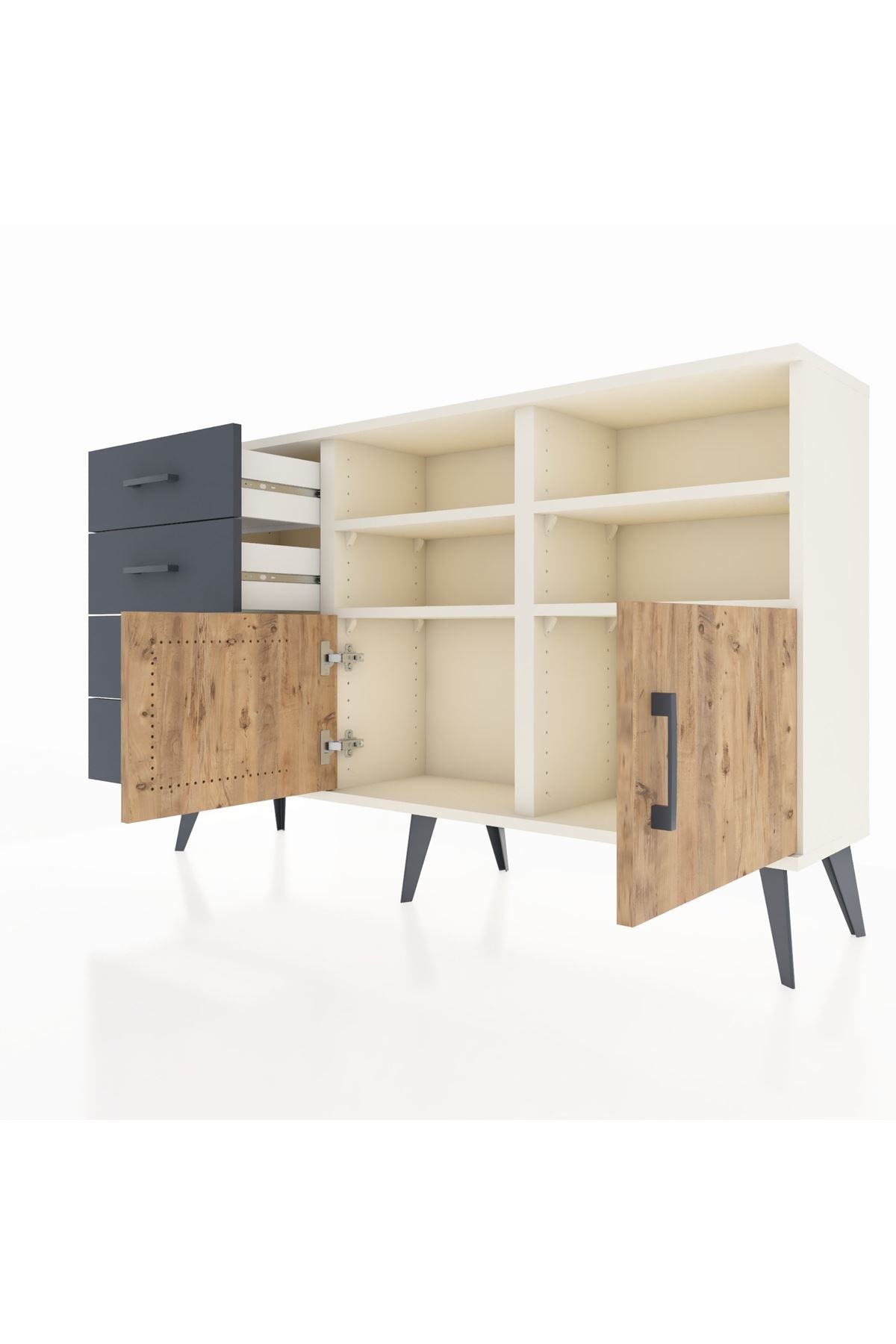 Arges Konsol 4 Raflı 4 Çekmeceli 2 Kapaklı 132x30x83 - S144M030V02A