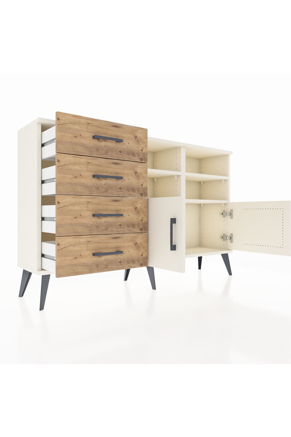 Arges Konsol 4 Raflı 4 Çekmeceli 2 Kapaklı 132x30x83 - S144M030V06A