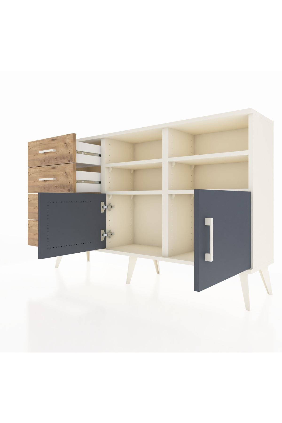 Arges Konsol 4 Raflı 4 Çekmeceli 2 Kapaklı 132x30x83 - S144M030V09A