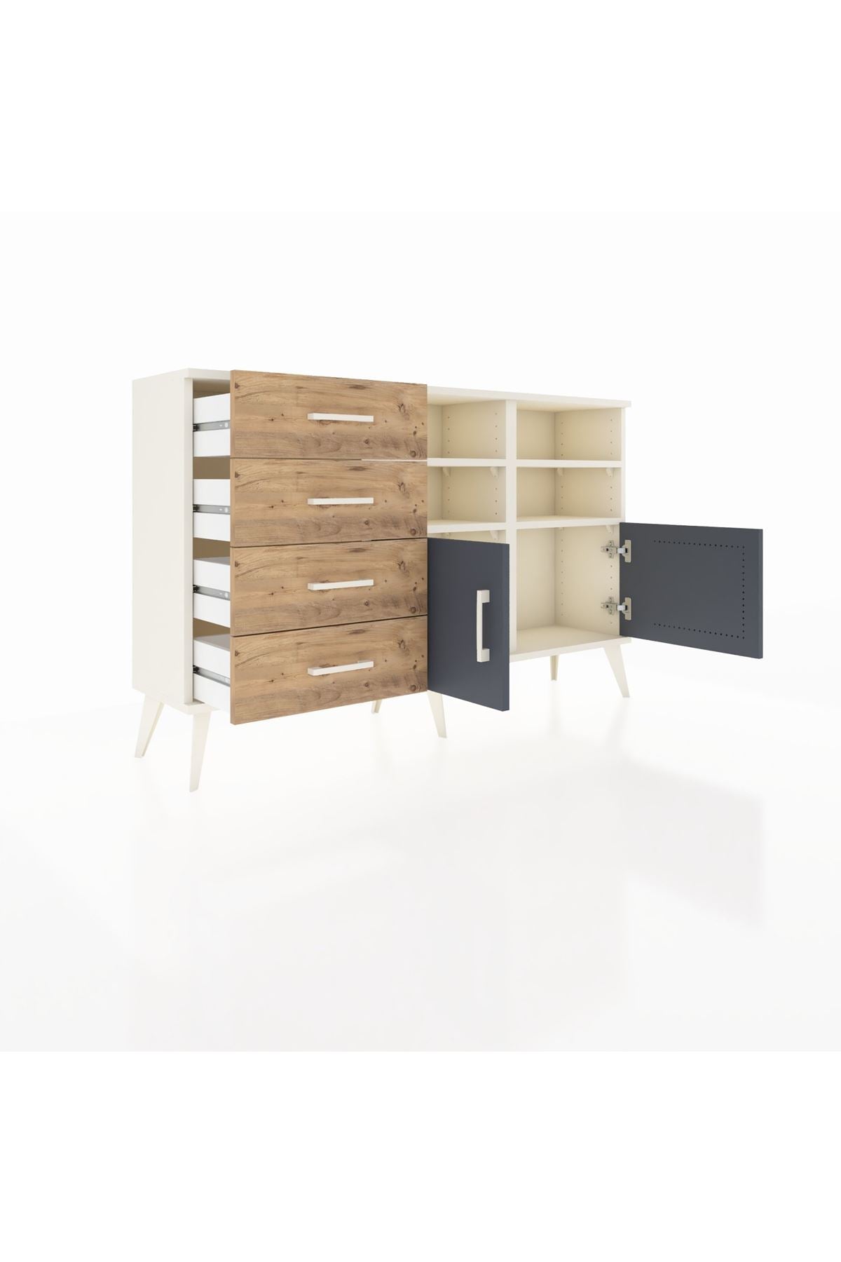 Arges Konsol 4 Raflı 4 Çekmeceli 2 Kapaklı 132x30x83 - S144M030V09A