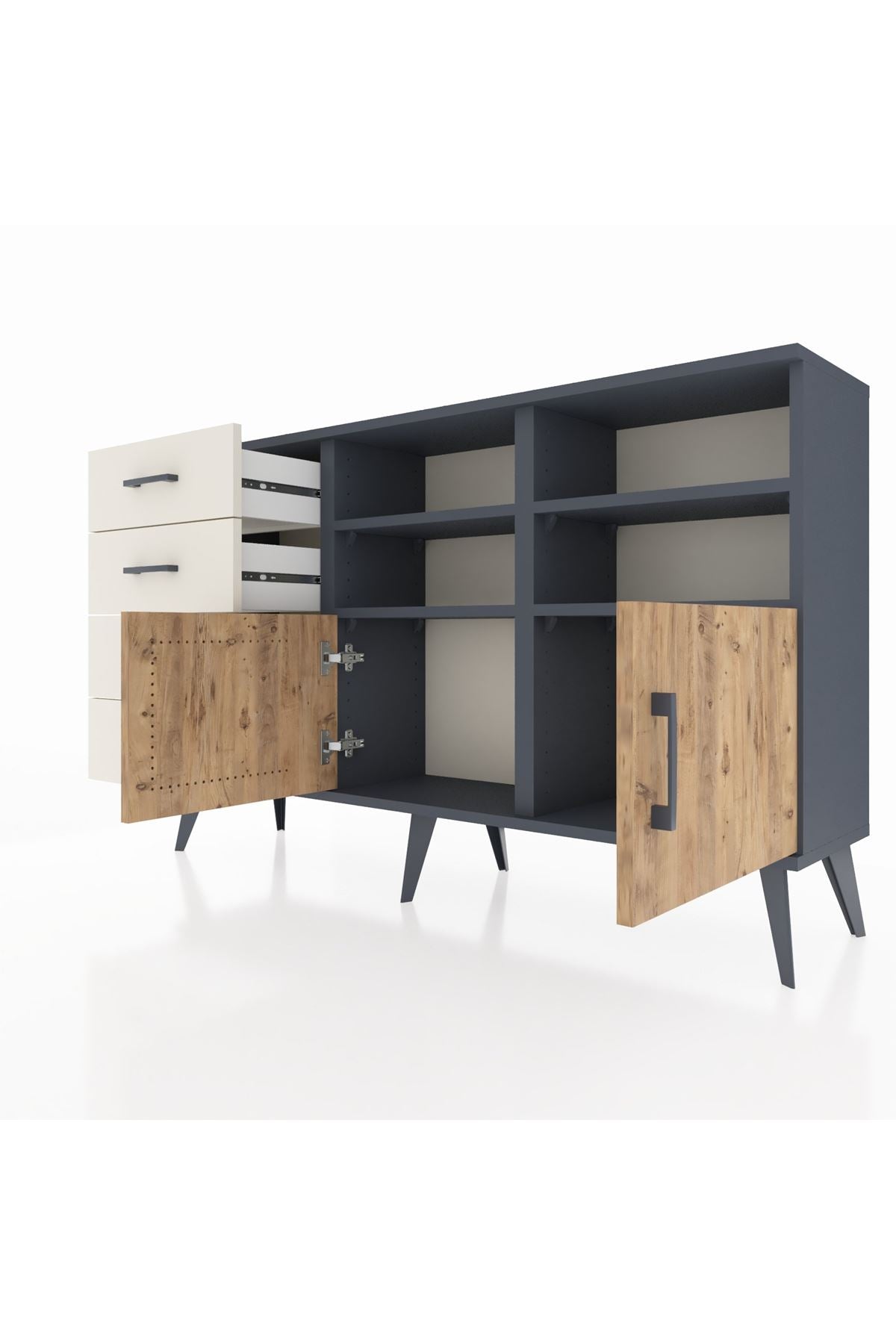 Arges Konsol 4 Raflı 4 Çekmeceli 2 Kapaklı 132x30x83 - S144M030V10A