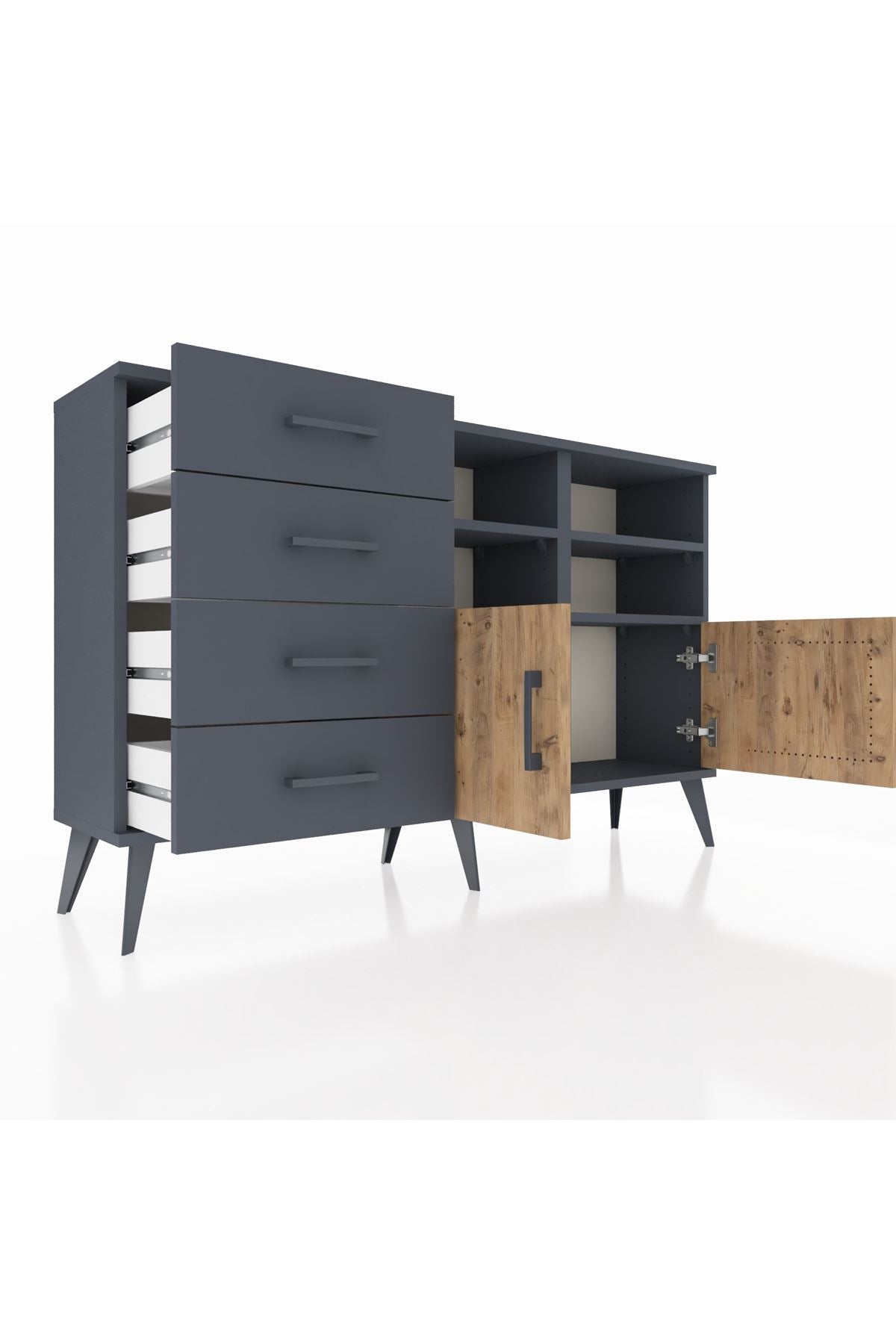 Arges Konsol 4 Raflı 4 Çekmeceli 2 Kapaklı 132x30x83 - S144M030V11A
