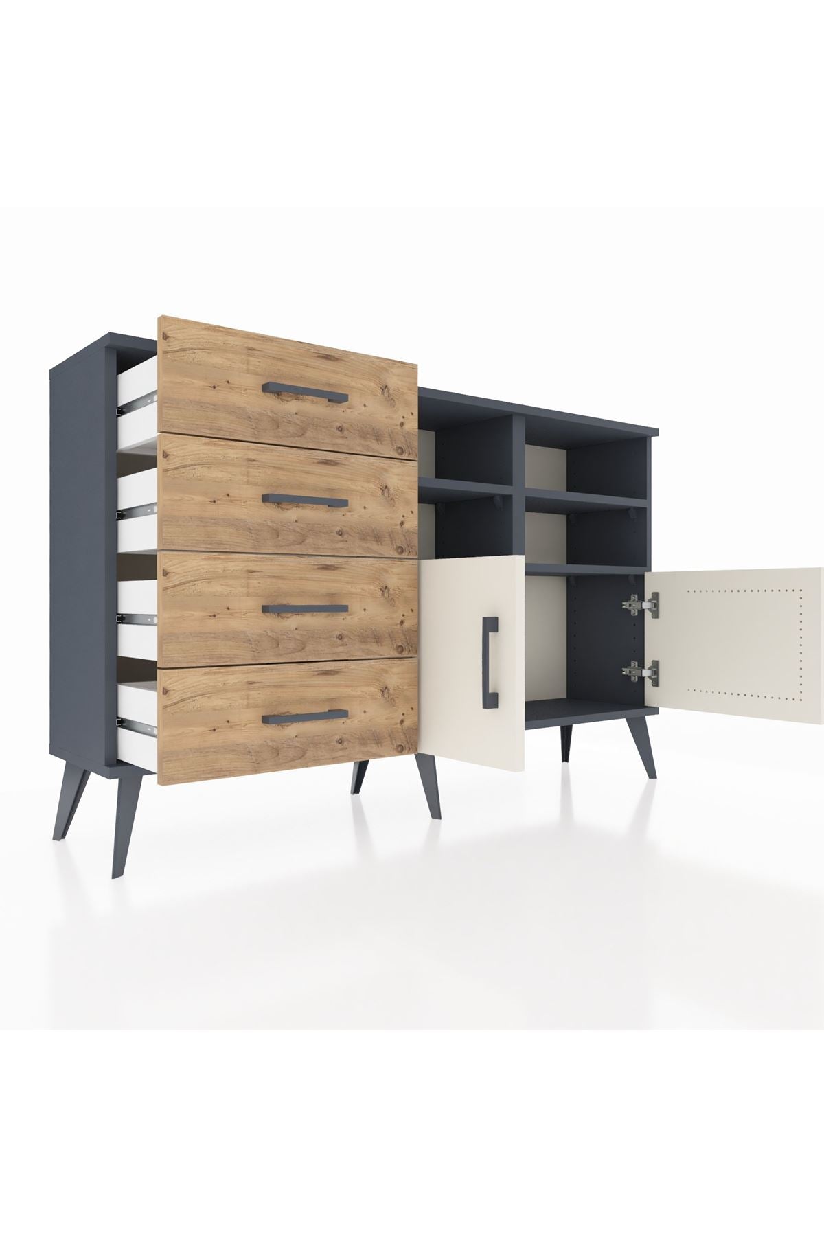Arges Konsol 4 Raflı 4 Çekmeceli 2 Kapaklı 132x30x83 - S144M030V15A