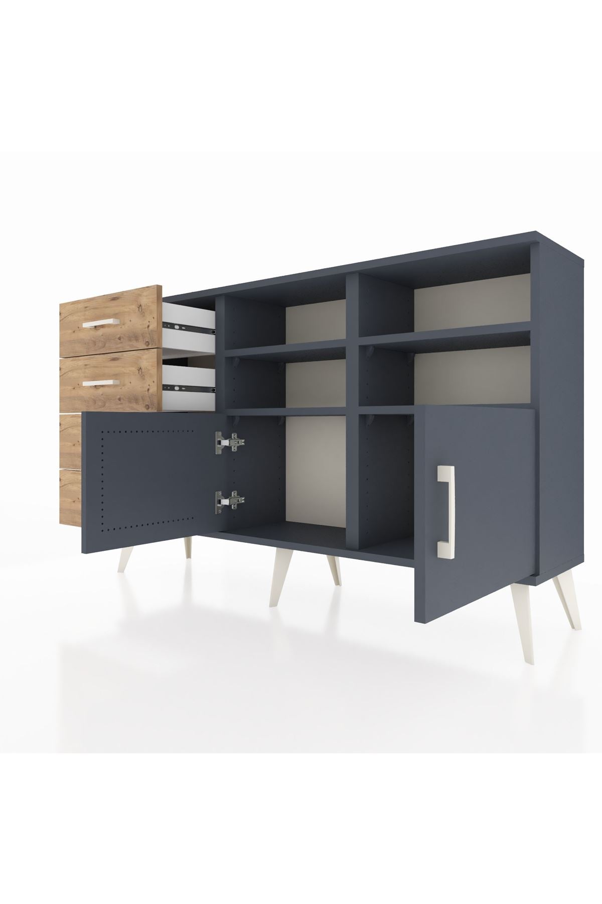 Arges Konsol 4 Raflı 4 Çekmeceli 2 Kapaklı 132x30x83 - S144M030V18A