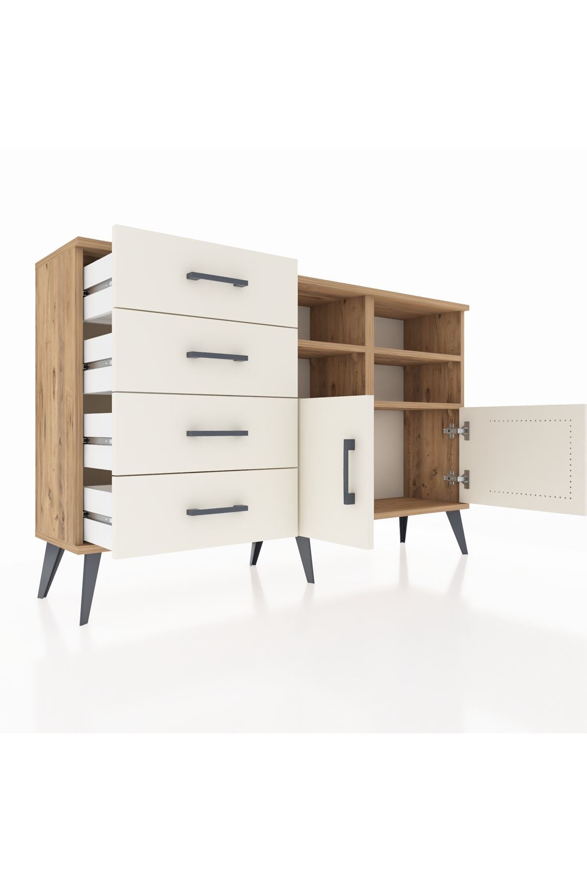 Arges Konsol 4 Raflı 4 Çekmeceli 2 Kapaklı 132x30x83 - S144M030V22A