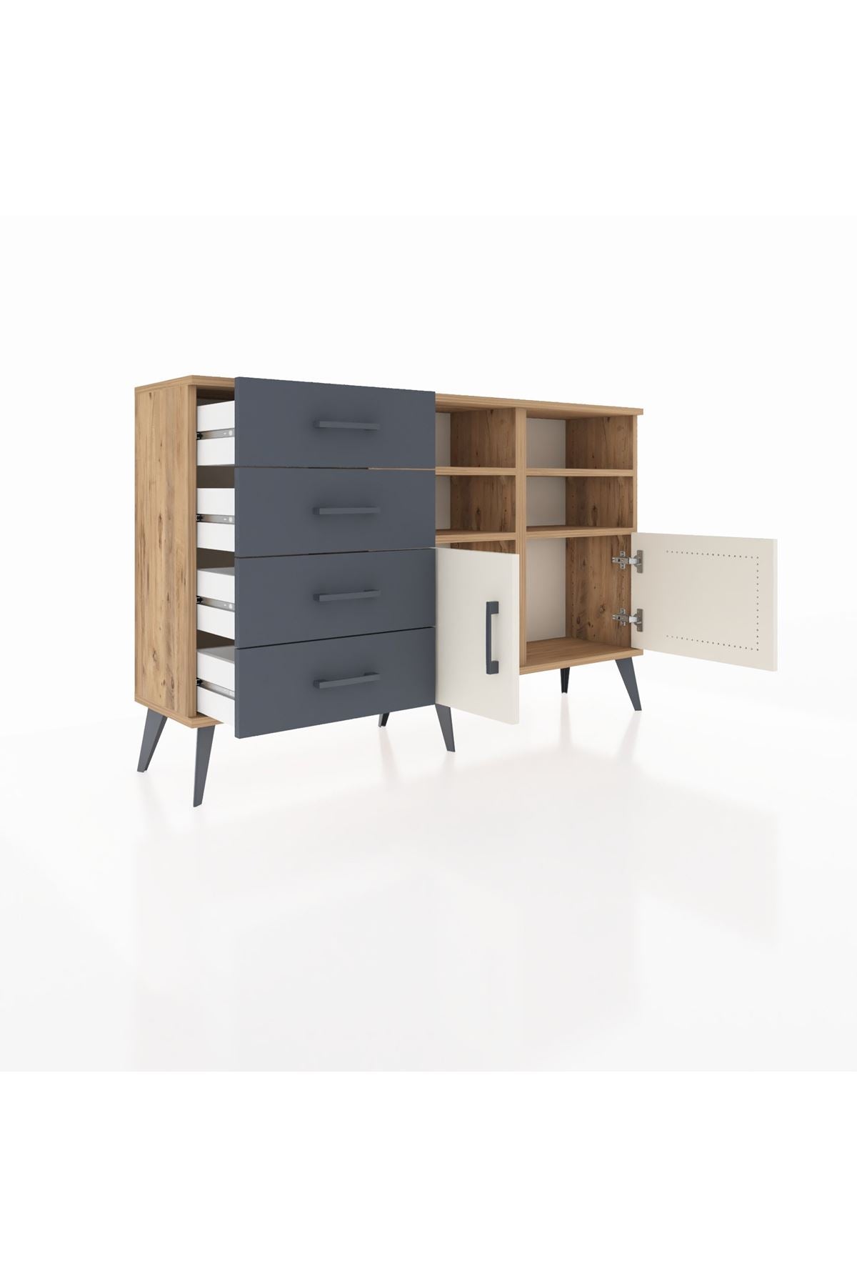 Arges Konsol 4 Raflı 4 Çekmeceli 2 Kapaklı 132x30x83 - S144M030V23A