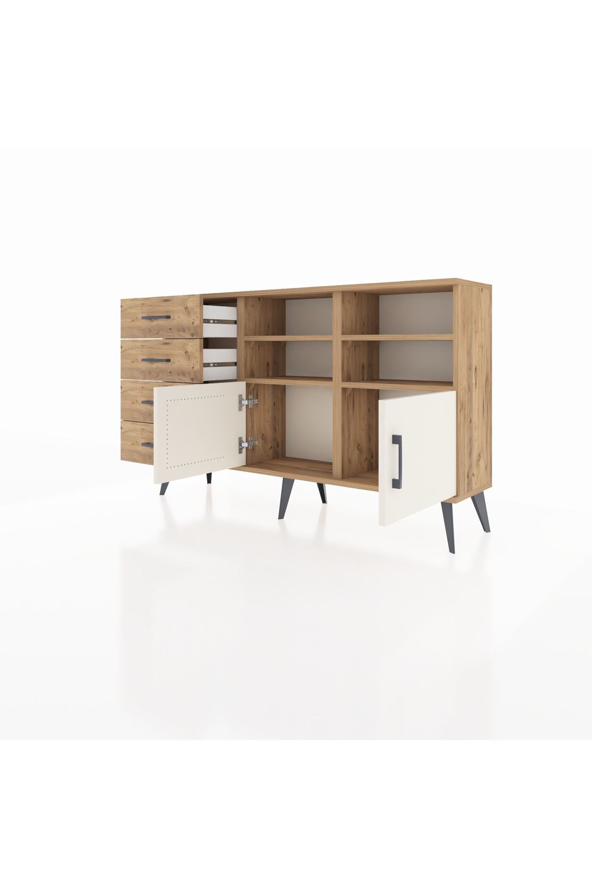 Arges Konsol 4 Raflı 4 Çekmeceli 2 Kapaklı 132x30x83 - S144M030V24A