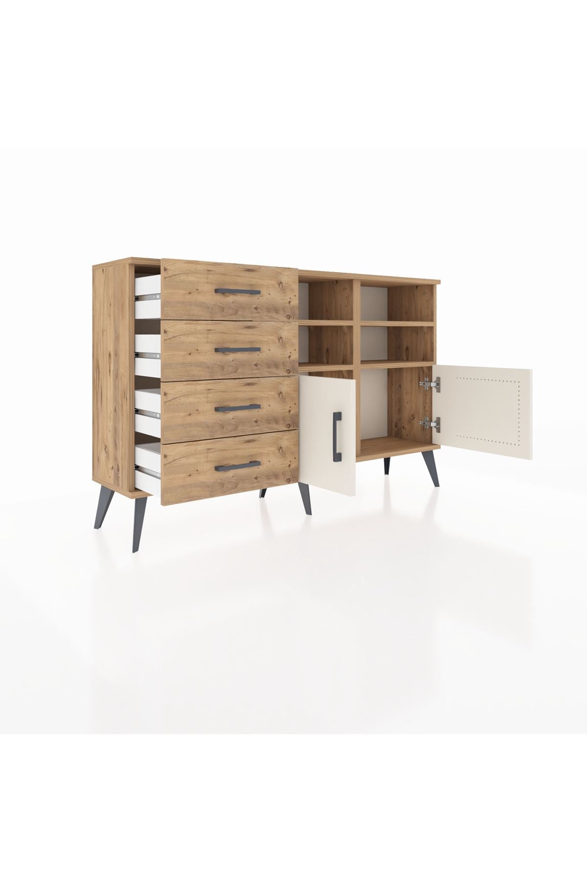 Arges Konsol 4 Raflı 4 Çekmeceli 2 Kapaklı 132x30x83 - S144M030V24A