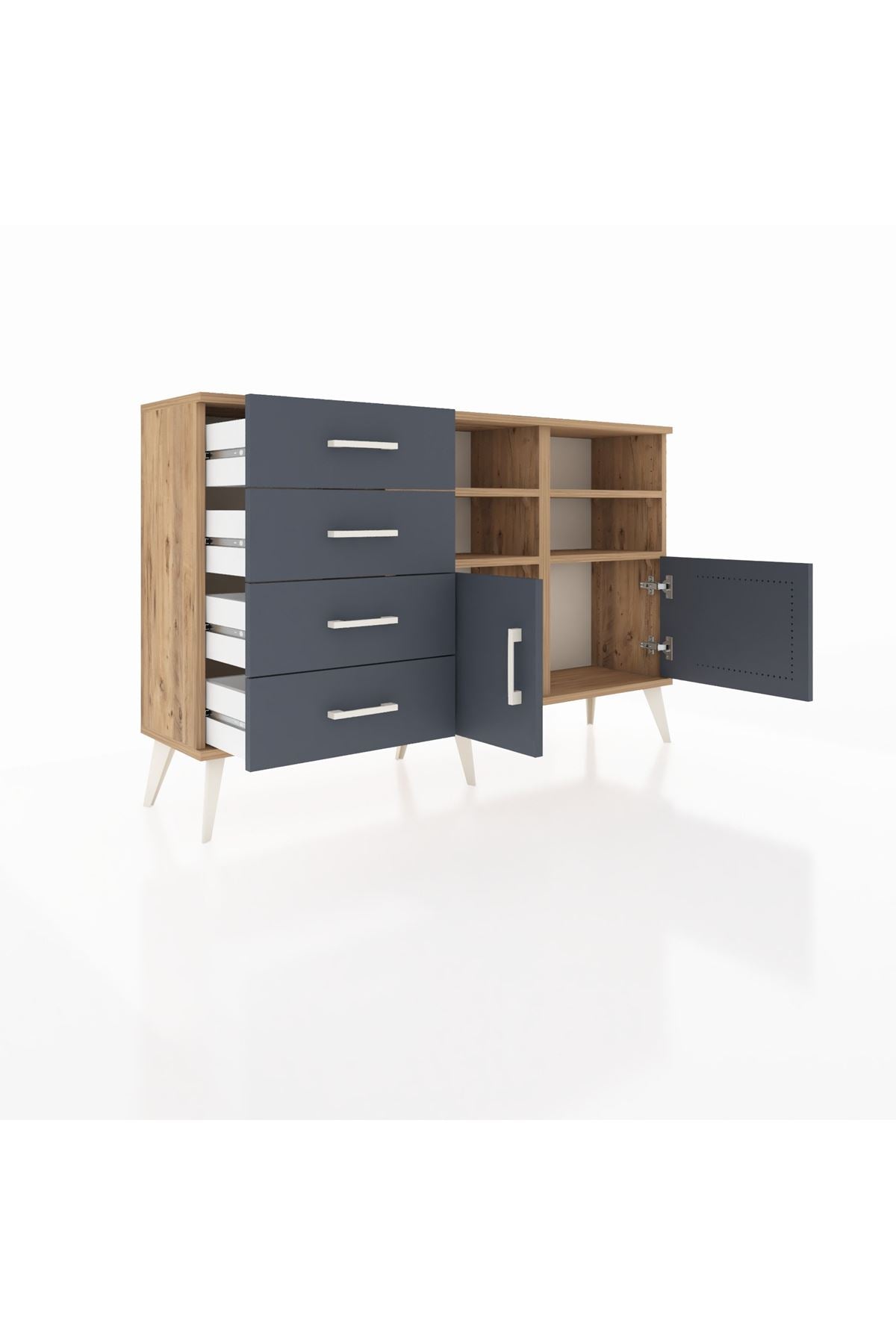 Arges Konsol 4 Raflı 4 Çekmeceli 2 Kapaklı 132x30x83 - S144M030V26A