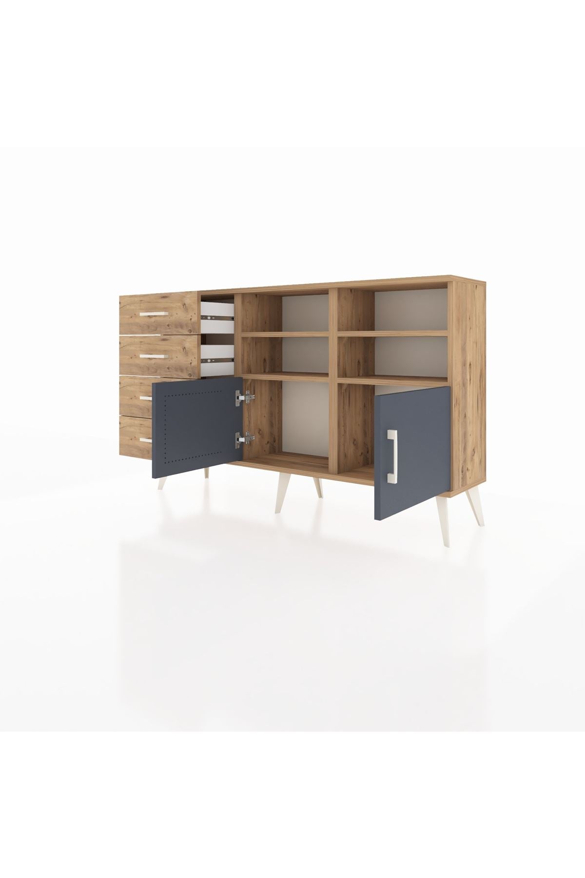Arges Konsol 4 Raflı 4 Çekmeceli 2 Kapaklı 132x30x83 - S144M030V27A