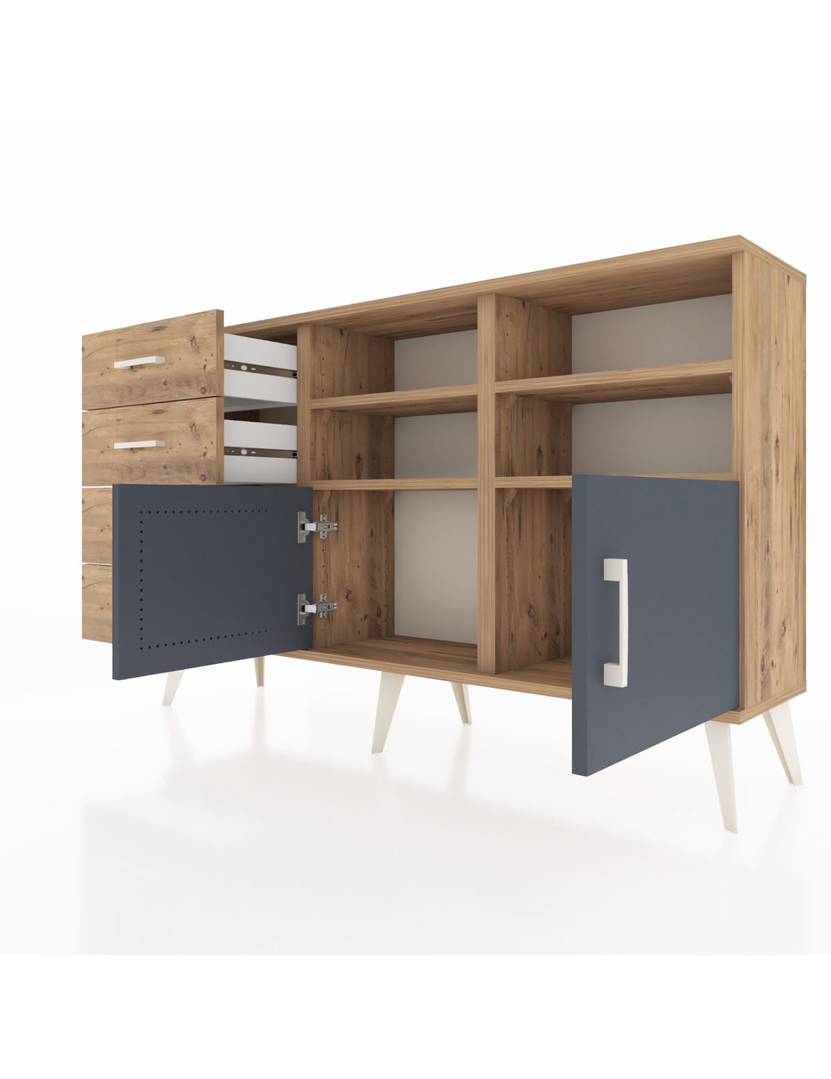 Arges Konsol 4 Raflı 4 Çekmeceli 2 Kapaklı 132x30x83 - S144M030V27A