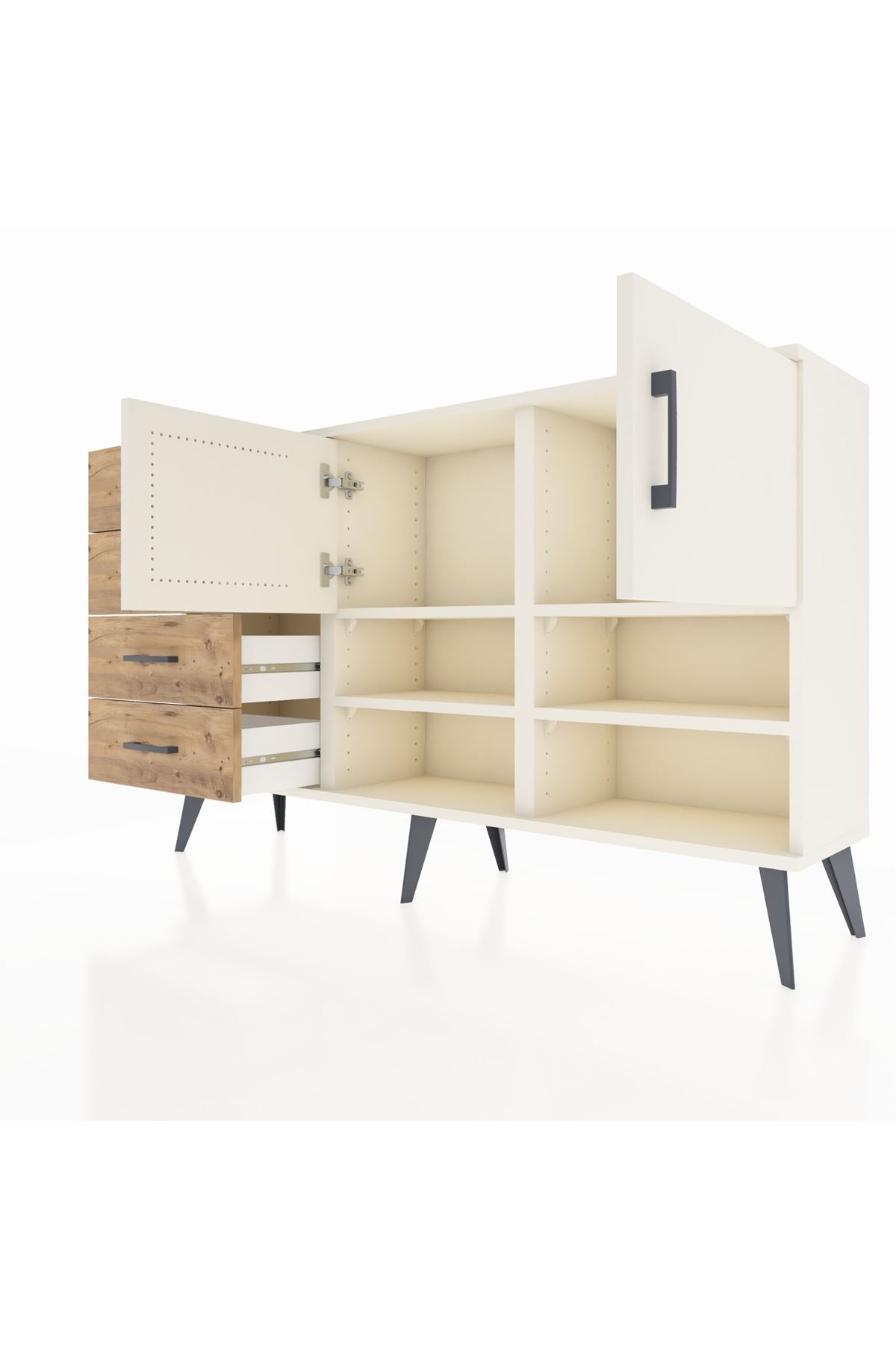 Arges Konsol 4 Raflı 4 Çekmeceli 2 Kapaklı 132x30x83 - S144M031V06A