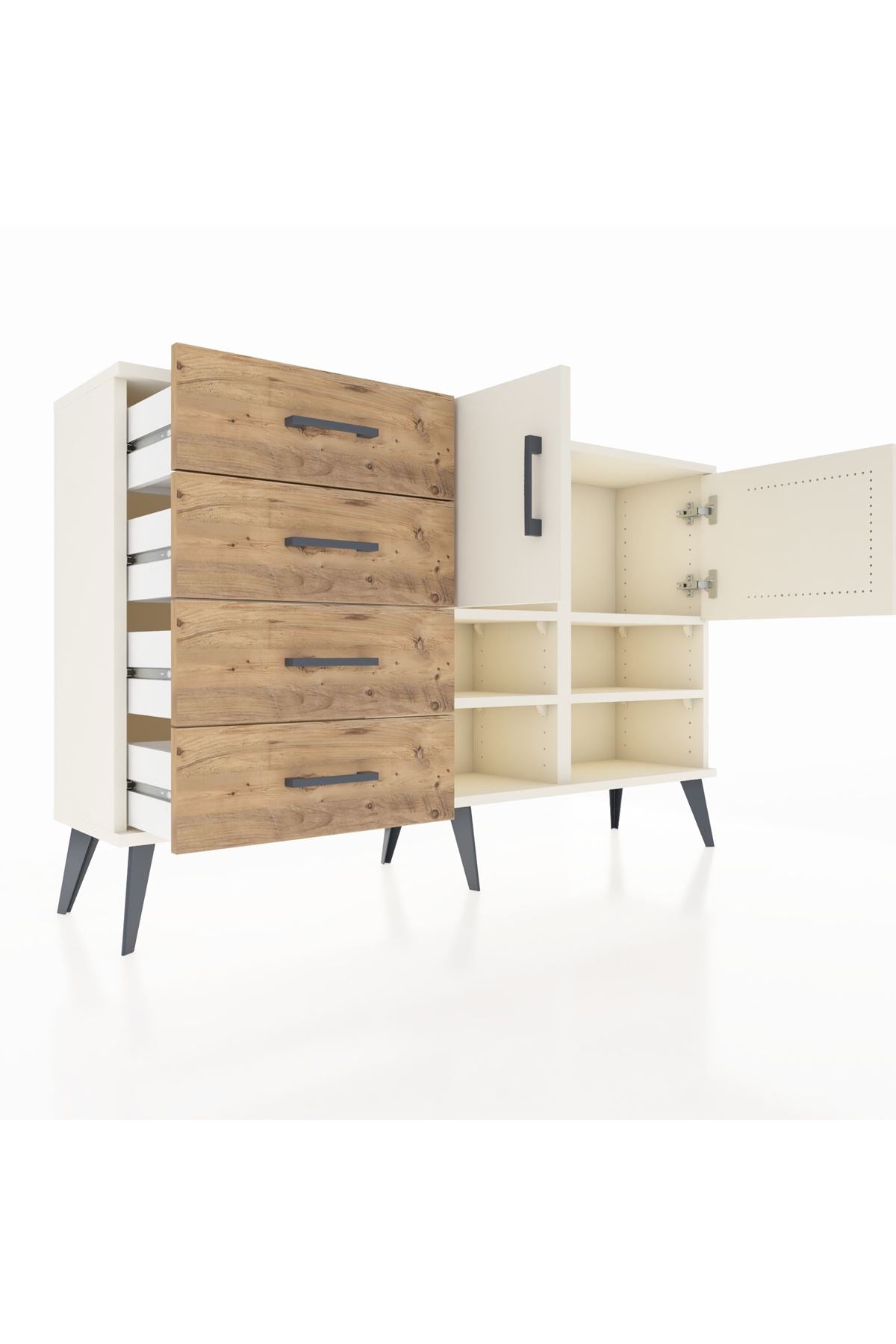 Arges Konsol 4 Raflı 4 Çekmeceli 2 Kapaklı 132x30x83 - S144M031V06A