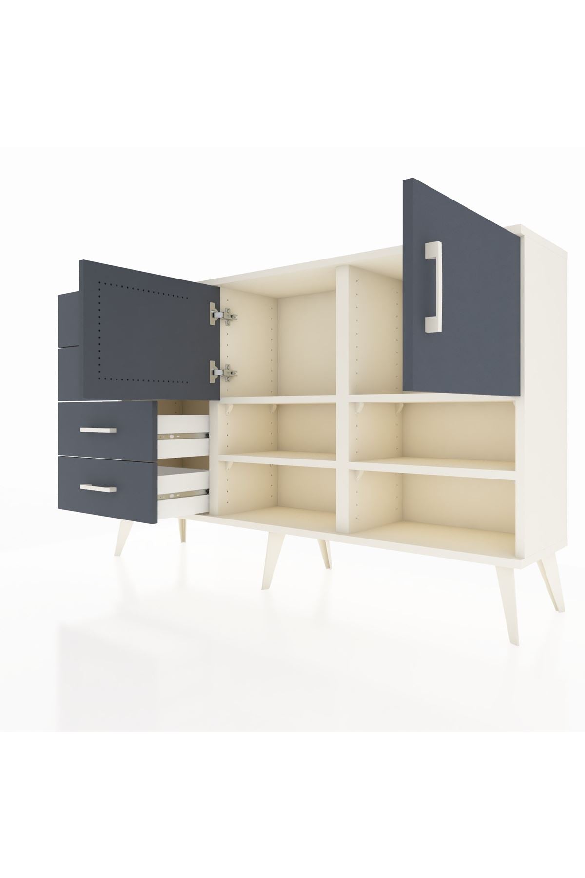 Arges Konsol 4 Raflı 4 Çekmeceli 2 Kapaklı 132x30x83 - S144M031V08A