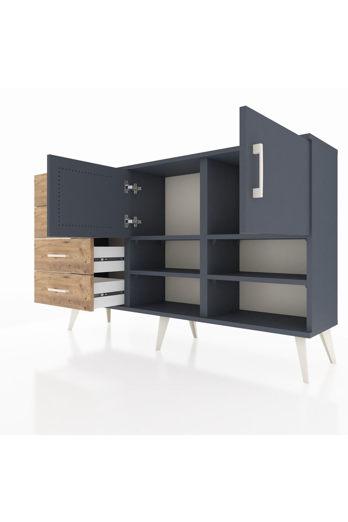 Arges Konsol 4 Raflı 4 Çekmeceli 2 Kapaklı 132x30x83 - S144M031V18A